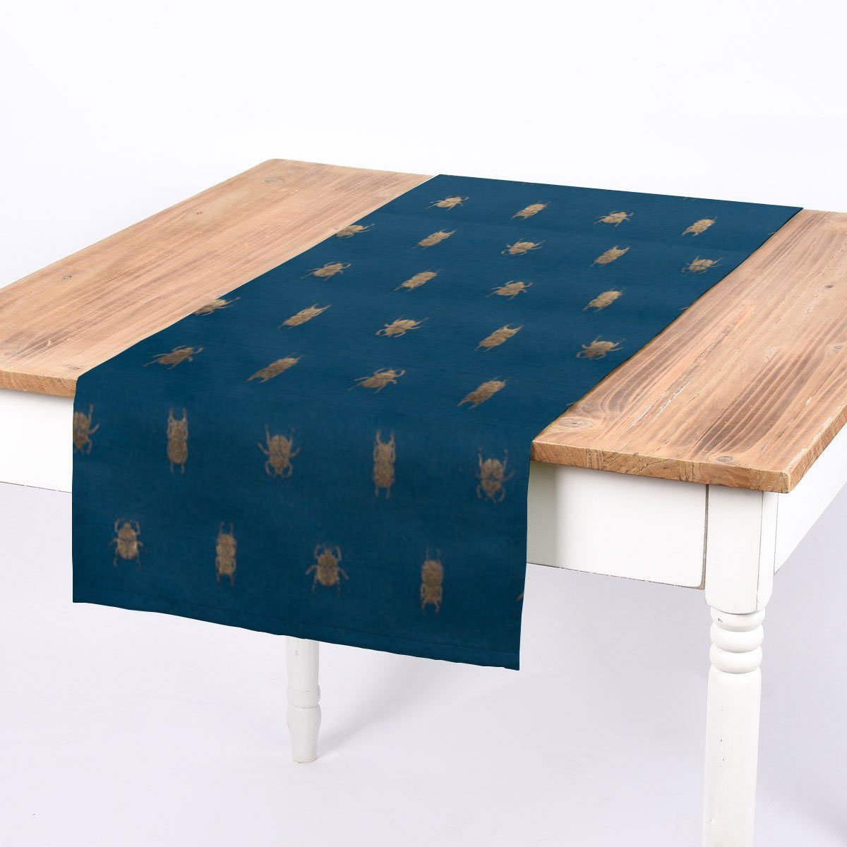 SCHÖNER LEBEN. Tischläufer SCHÖNER LEBEN. Tischläufer Käfer blau gold metallic 40x160cm, handmade