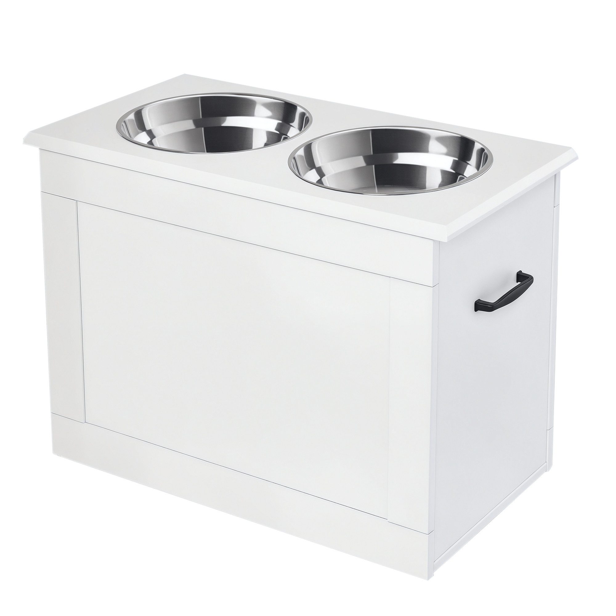 PawHut Futternapf Erhöhter Hundenapf mit Staumraum Wassernapf 2 x 2000ml Hundenäpfe, Edelstahl, Weiß 60 x 30 x 41 cm