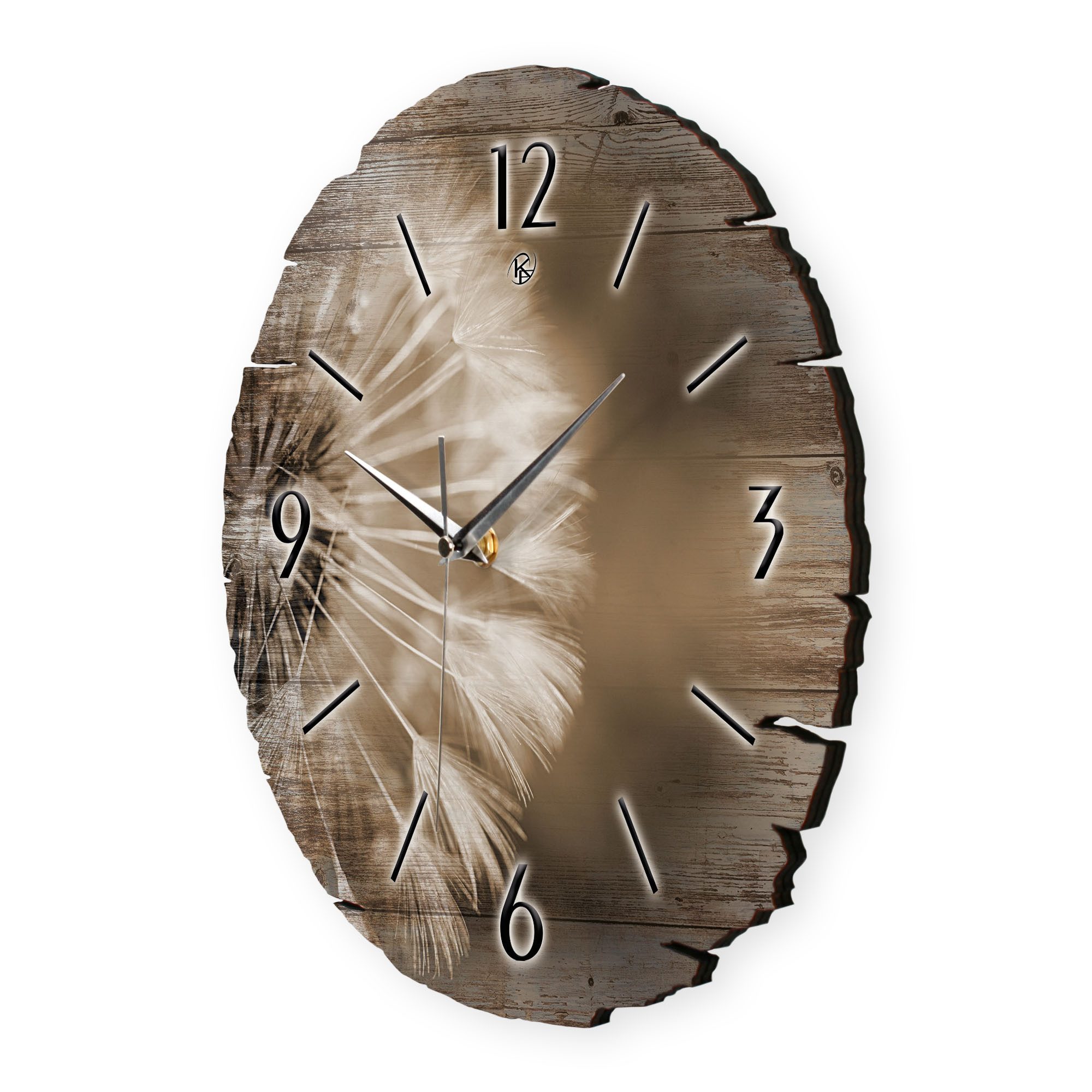 Kreative Feder Wanduhr Wanduhr "Pusteblume" aus Naturholz (ohne Ticken; Funk- oder Quarzuhrwerk; ⌀ 30cm; außergewöhnlich)