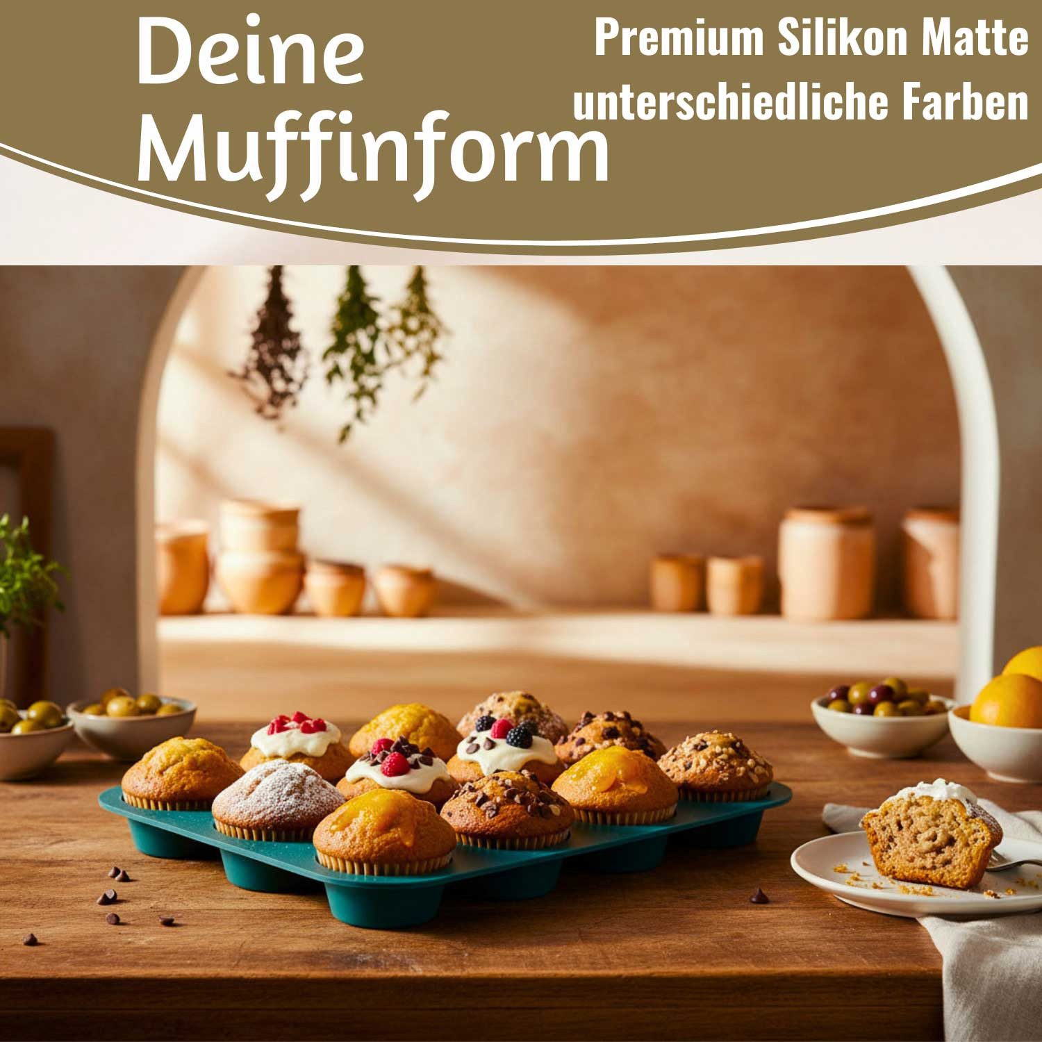 LS-LebenStil Muffinform Silikon Backform 33x25cm für 12 Muffins Muffinblech Cupcake Backmatte, (ideal auch für Brownie, Sorbet, Eis, Pudding 1-tlg), Antihaft Kuchenform, Mikrowellengeeignet, Geschirrspüler geeignet