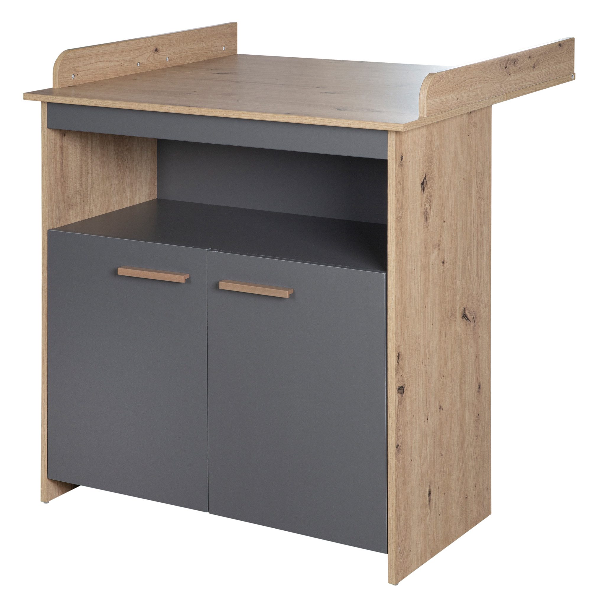 roba® Wickelkommode Anna - aus Holz - in Anthrazit mit Dekor Kent Eiche - moderne Optik, Wickeltisch 2-türig mit abnehmbarem Aufsatz - Offenes Fach & 2 Türen