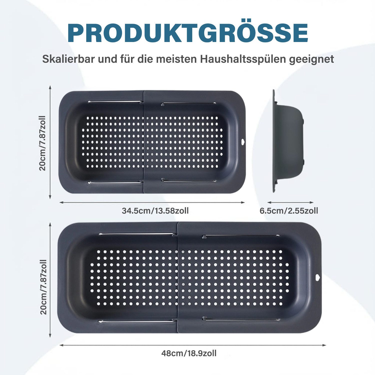 MOPUEA Küchensieb Küchensieb Sieb Ausziehbares Abtropfsieb Verstellbarer Sink Strainer, (pp, sicher, ungiftig, hitzebeständig bis 100°C, 1-St., löcher sorgen fü – Bild 2 von 5