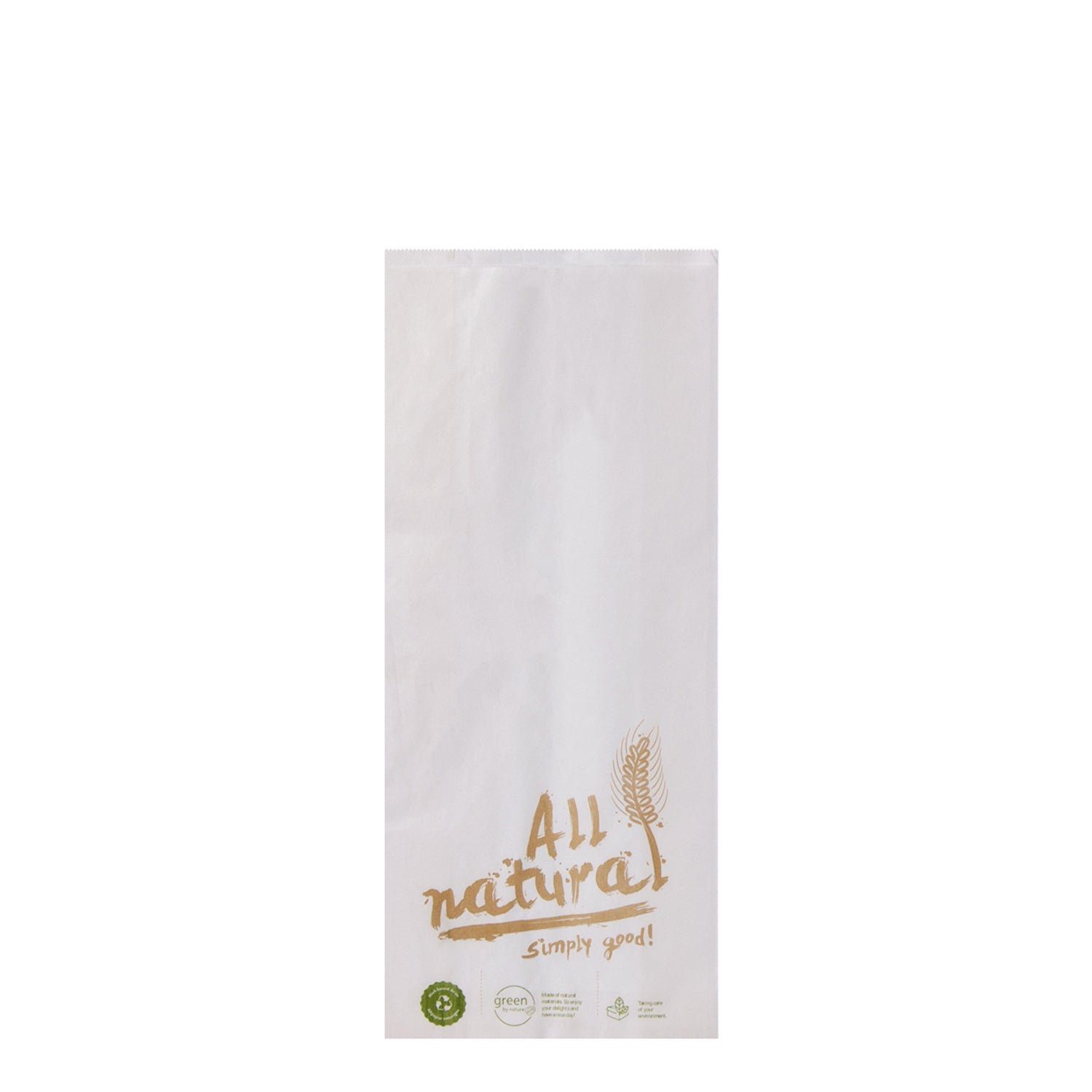 wisefood Einkaufsbeutel Papier Bäckertüte - weiß mit Print "All Natural" Bedruckt