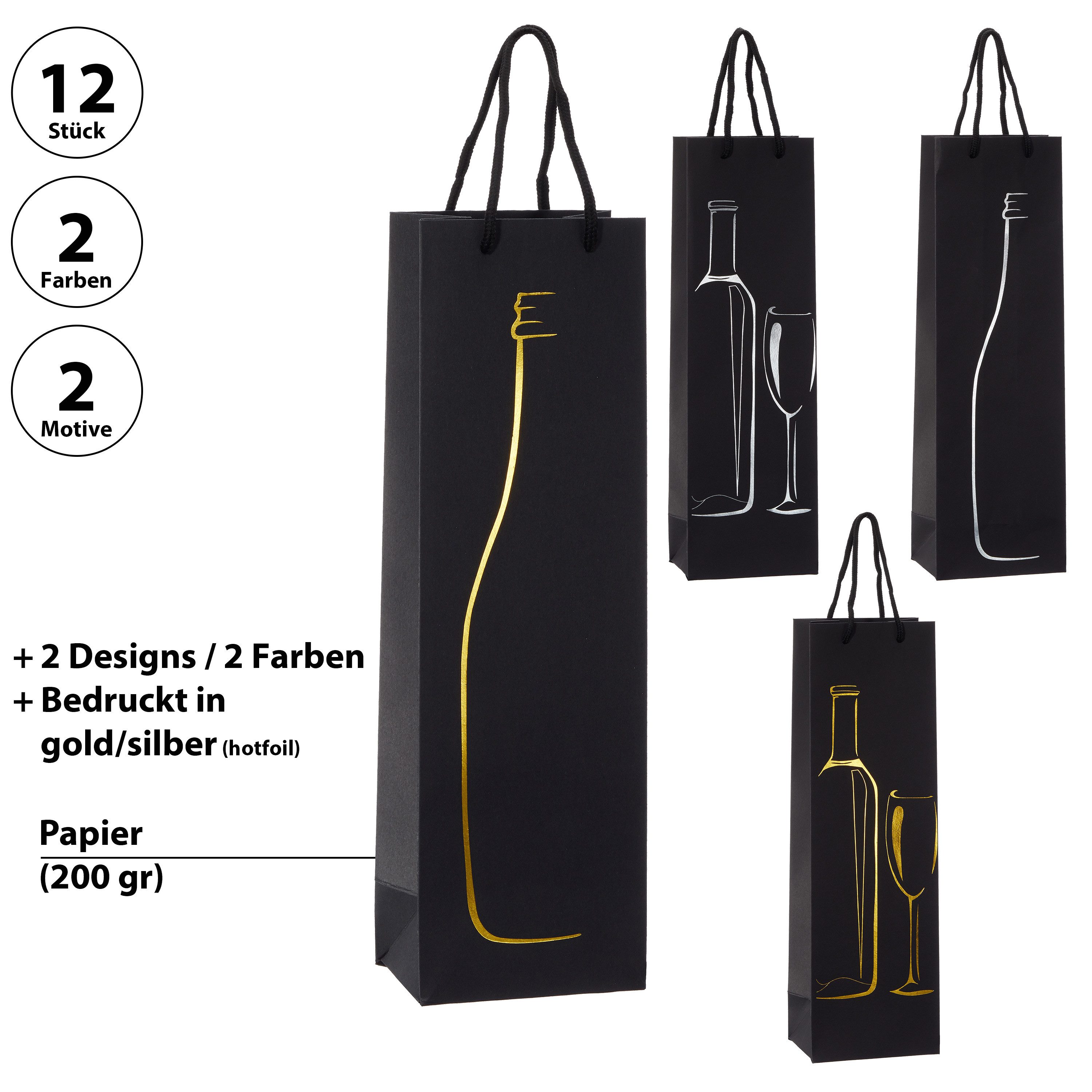 CEPEWA Weinflaschenhalter Flaschentüte 'Wein' 4 Motive 12er Set 12x36x8,5cm günstig online kaufen
