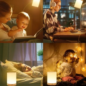 Bedee Nachttischlampe Touch Dimmbar mit 10 Farben, LED Tischlampe mit Timing Funktion, ‎Dimmbar mit ‎Berührungsschalter, LED fest integriert, Warmweiß, Nachtlicht Kinder Kabellos Farbwechsel für Babyzimmer Schlafzimmer