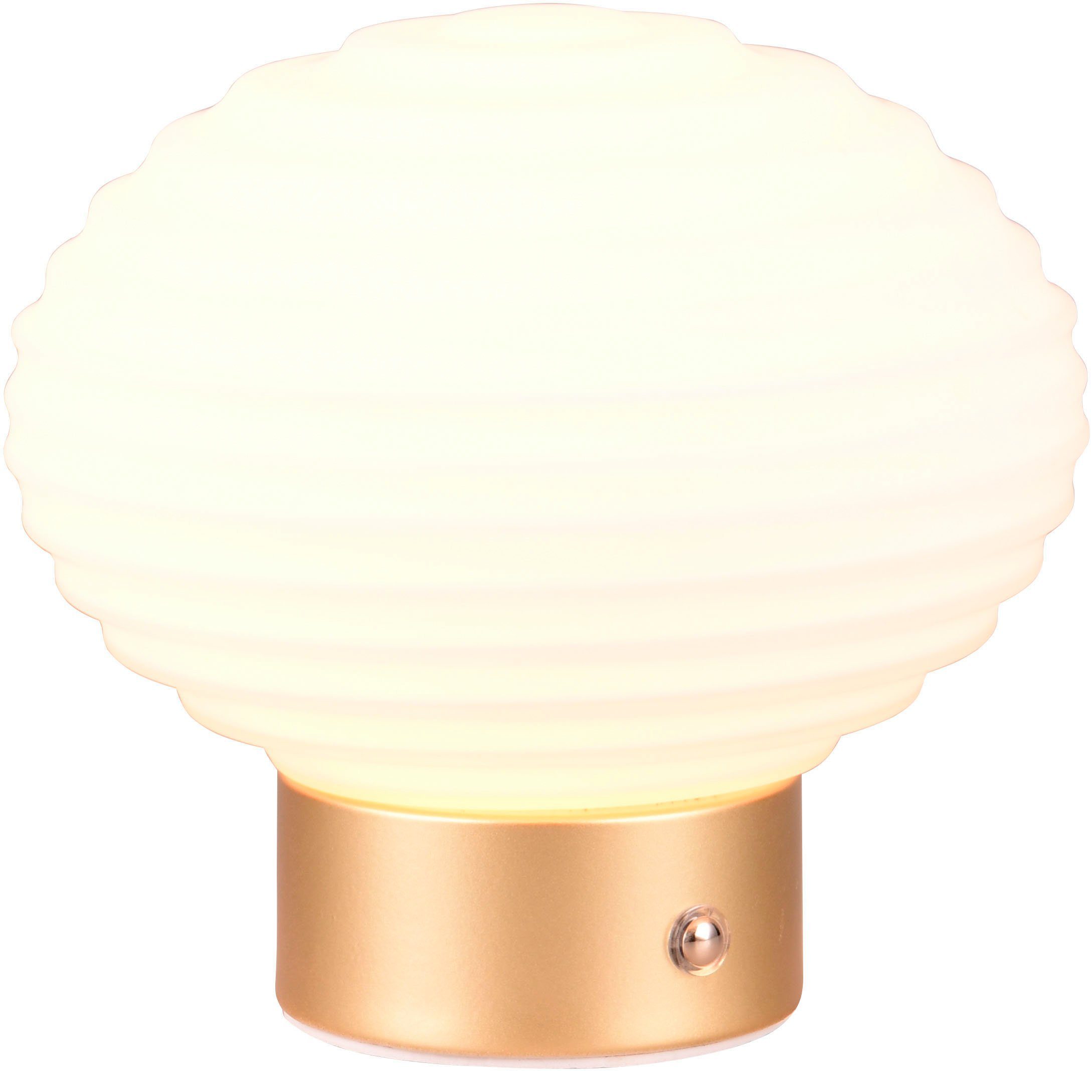 LED-Akku-Tischlampe Earl, messing/opal, Höhe 14,5 cm, Glas günstig online kaufen
