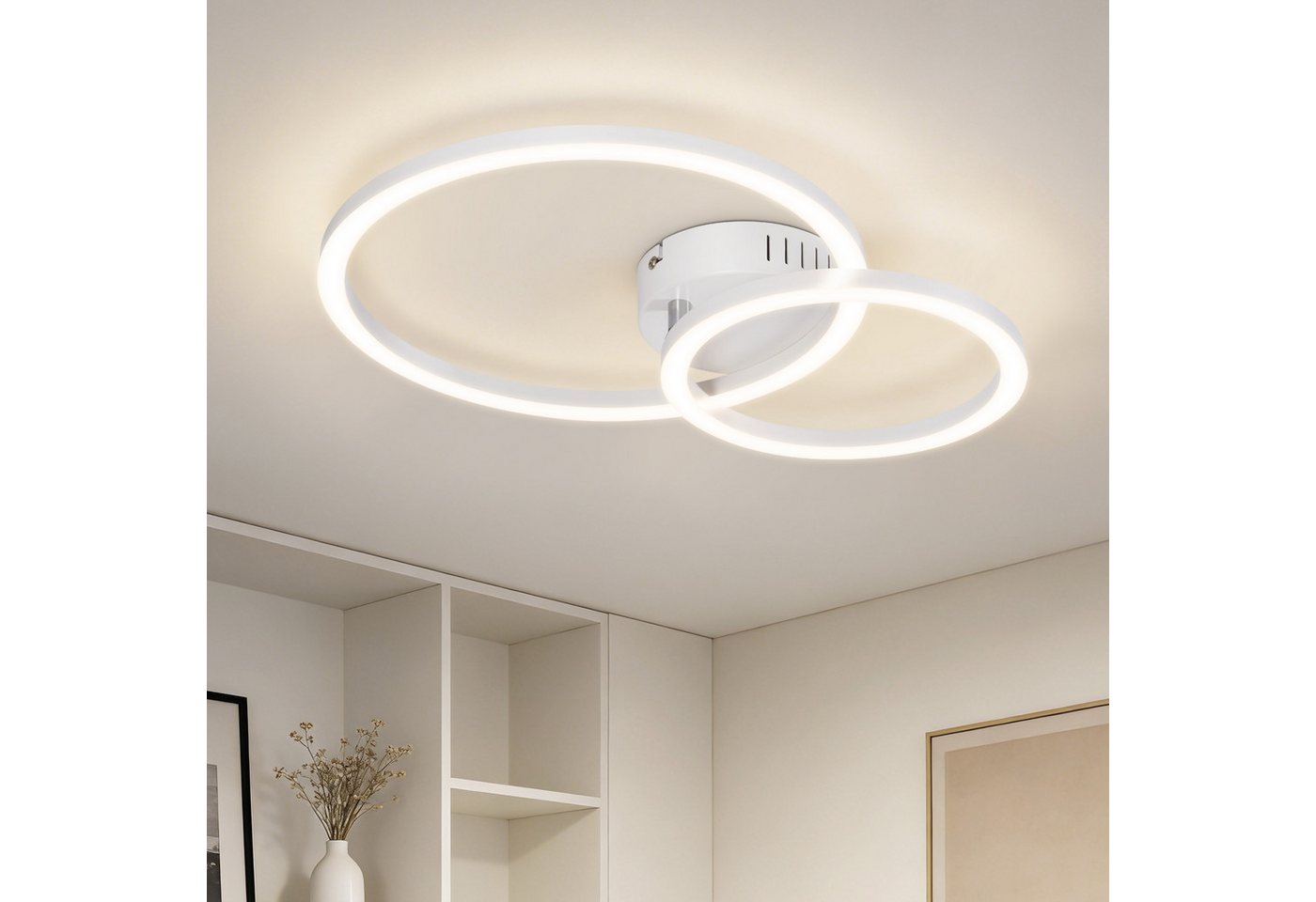 ZMH LED Deckenleuchte 23W Weiß Küchenlampe 3000K 40cm Warmweiß Modern Design 2-Ringe, LED fest integriert, led, modern, küche, wohnzimmer, schlafzimmer, design, flur