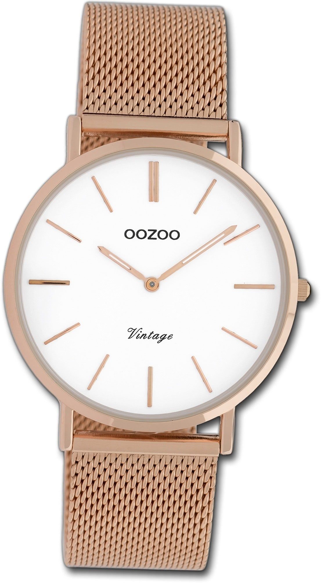OOZOO Quarzuhr Oozoo Edelstahl Damen Uhr C9918 Quarzuhr, Damenuhr Edelstahlarmband rosegold, rundes Gehäuse, mittel (ca. 36mm)