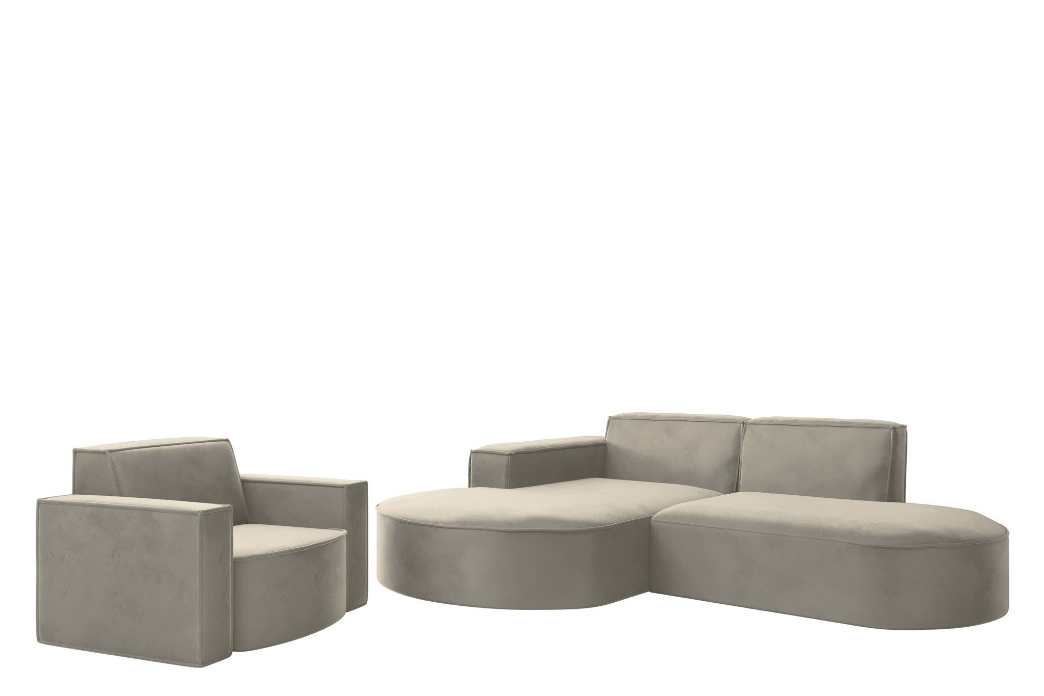 Fun Möbel Polstergarnitur Sofaset Designerecksofa PALMA XS plus Sessel in Stoff Opera Velvet, (Rundumbezug, Ottomane Links oder Rechts)