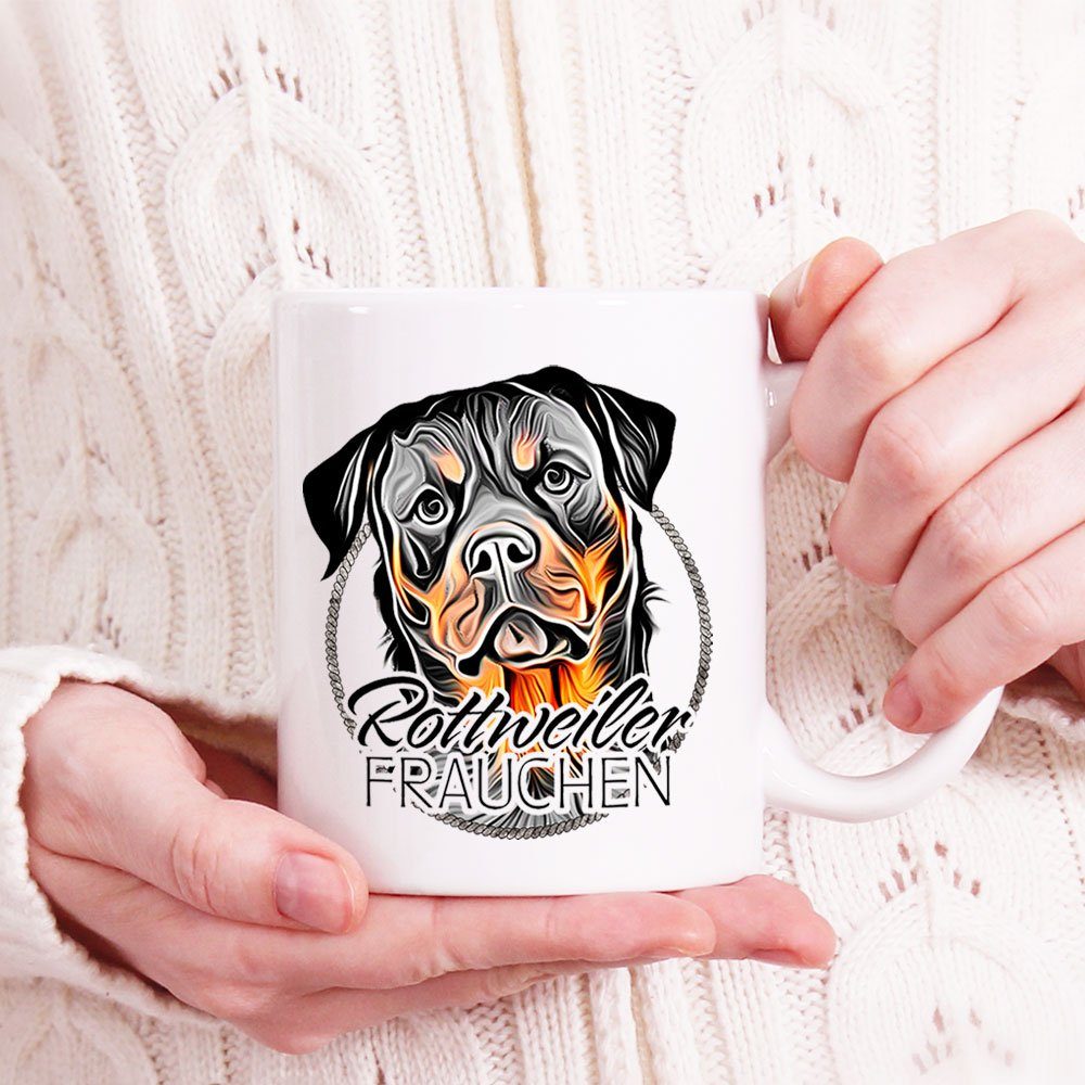 Hunderasse, Cadouri Geschenk, 330 Hundefreunde, Keramik, mit Kaffeetasse Tasse - FRAUCHEN bedruckt, ROTTWEILER ml handgefertigt, beidseitig für