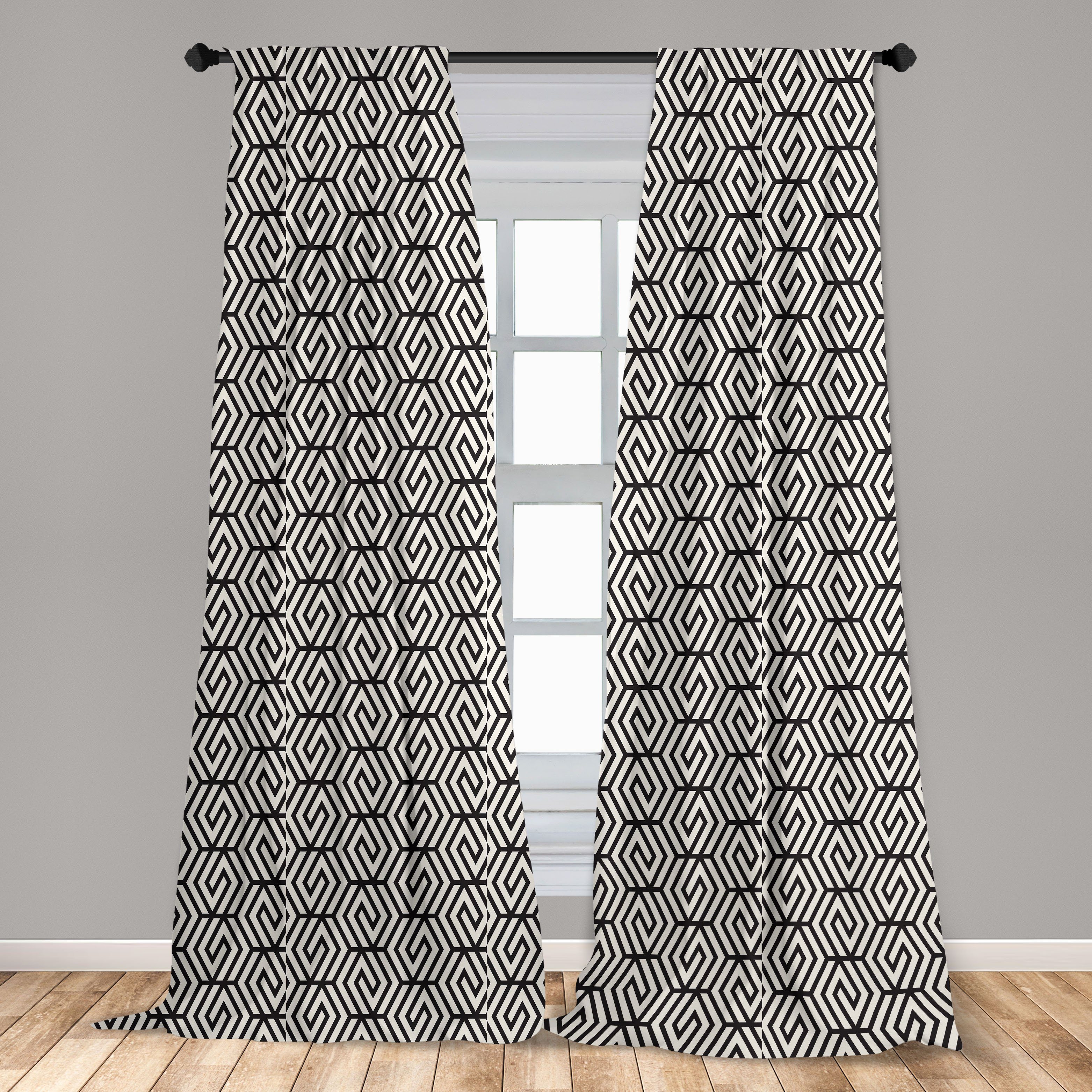 Gardine Vorhang für Wohnzimmer in Schlafzimmer Hexagons Verdrillten Leitungen Dekor, Microfaser, Gitter Abakuhaus