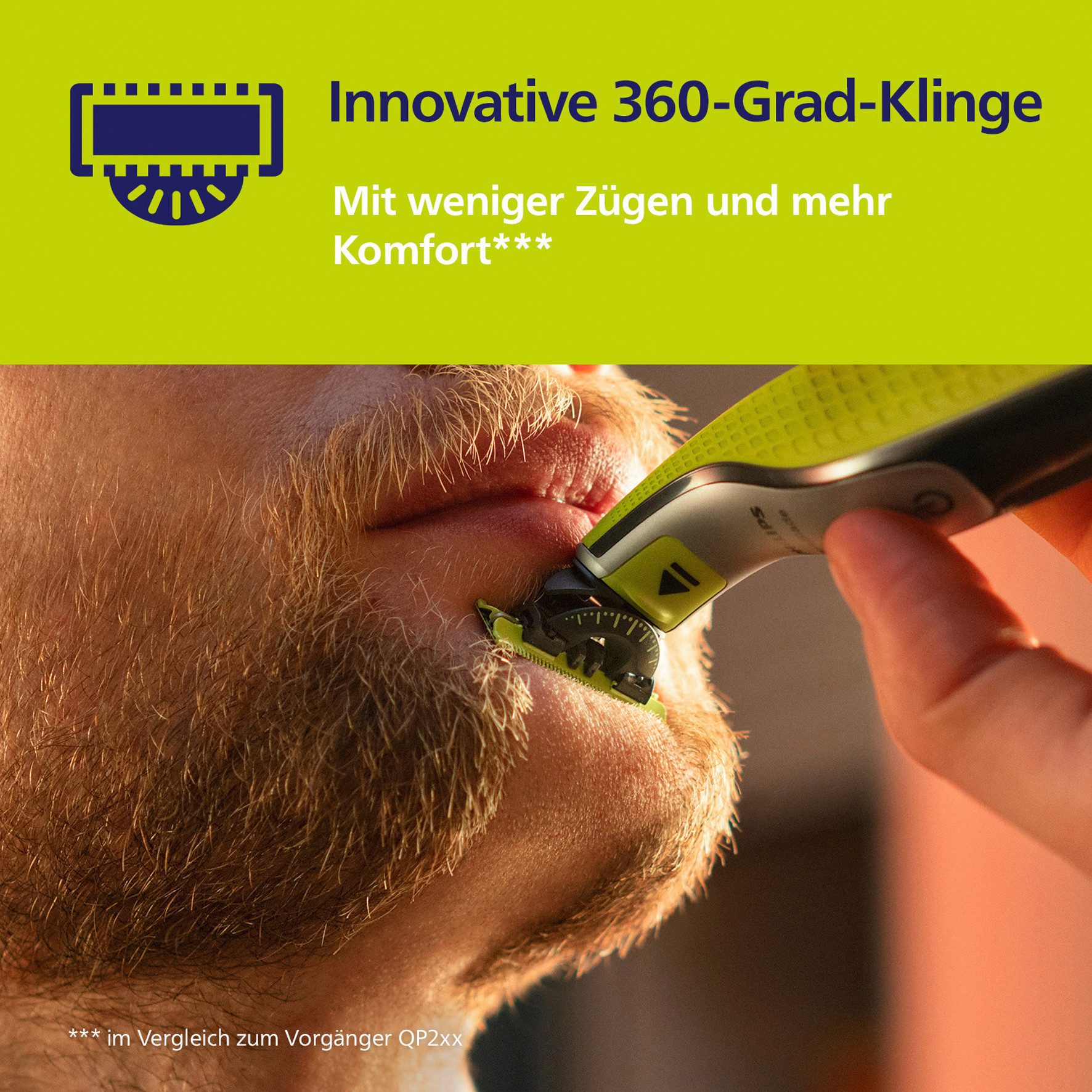 Philips Ersatzscherteile OneBlade 360, 4 St., nass und trocken einsetzbar, hält bis zu 4 Monate