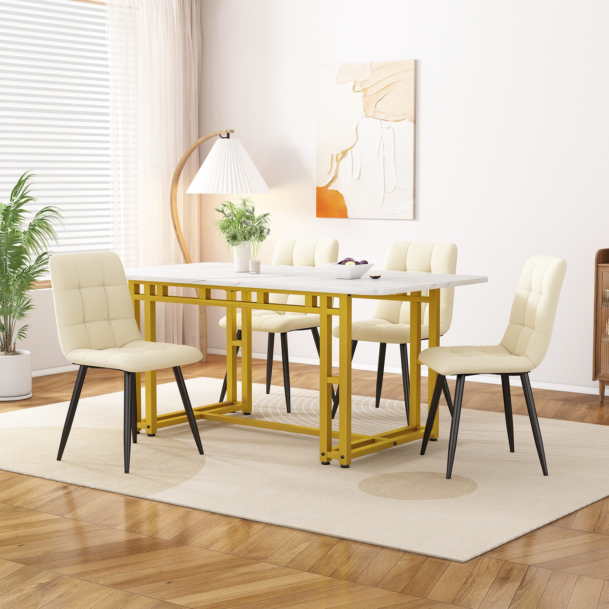 IDEASY Esstisch Leichter Luxus Küchentisch mit Metallbeinen(1St), 140x80cm, Gestell aus Metall Rechteckiger Esstisch