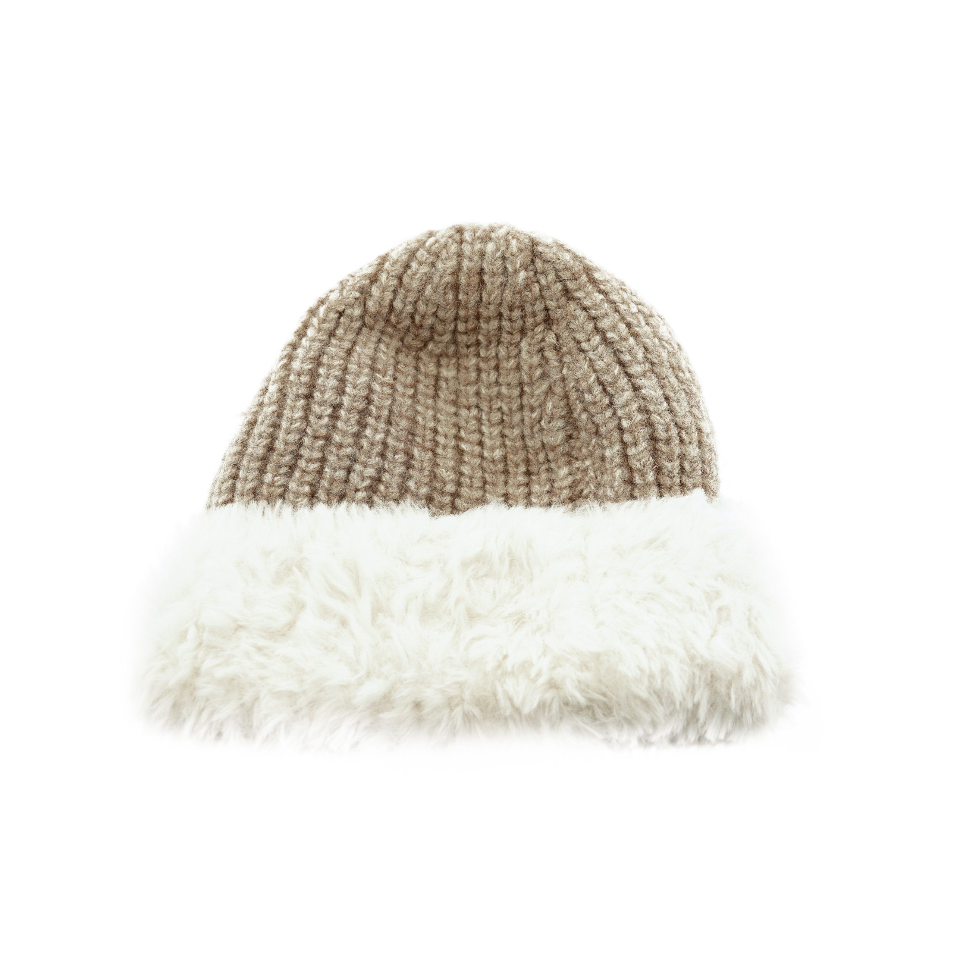 Strickmütze Wintermütze mit weißem Plüsch OneSize für Unisex mit Innenfutter