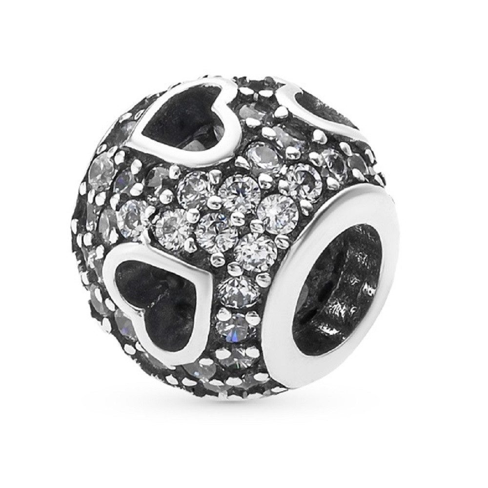 PANDACHARMS Bead Durchbrochene Herzen Pavé Charm für Armband, 925er Silber, Zirkonia