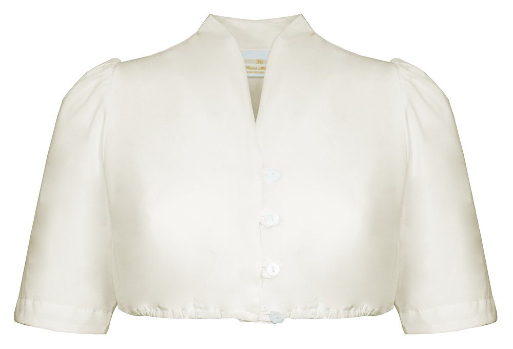 Dirndlbluse Seidige Damen Bluse "Melina" mit V-Ausschnitt 7286 - Creme - Exklusive Trachten Bluse Stehkragen
