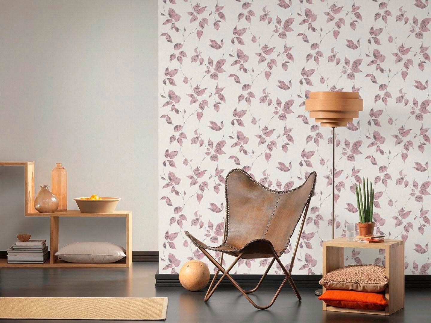 A.S. Création geblümt, Tapete living Landhaus rosa/grau/weiß walls Flavour, Blumen floral, Vliestapete