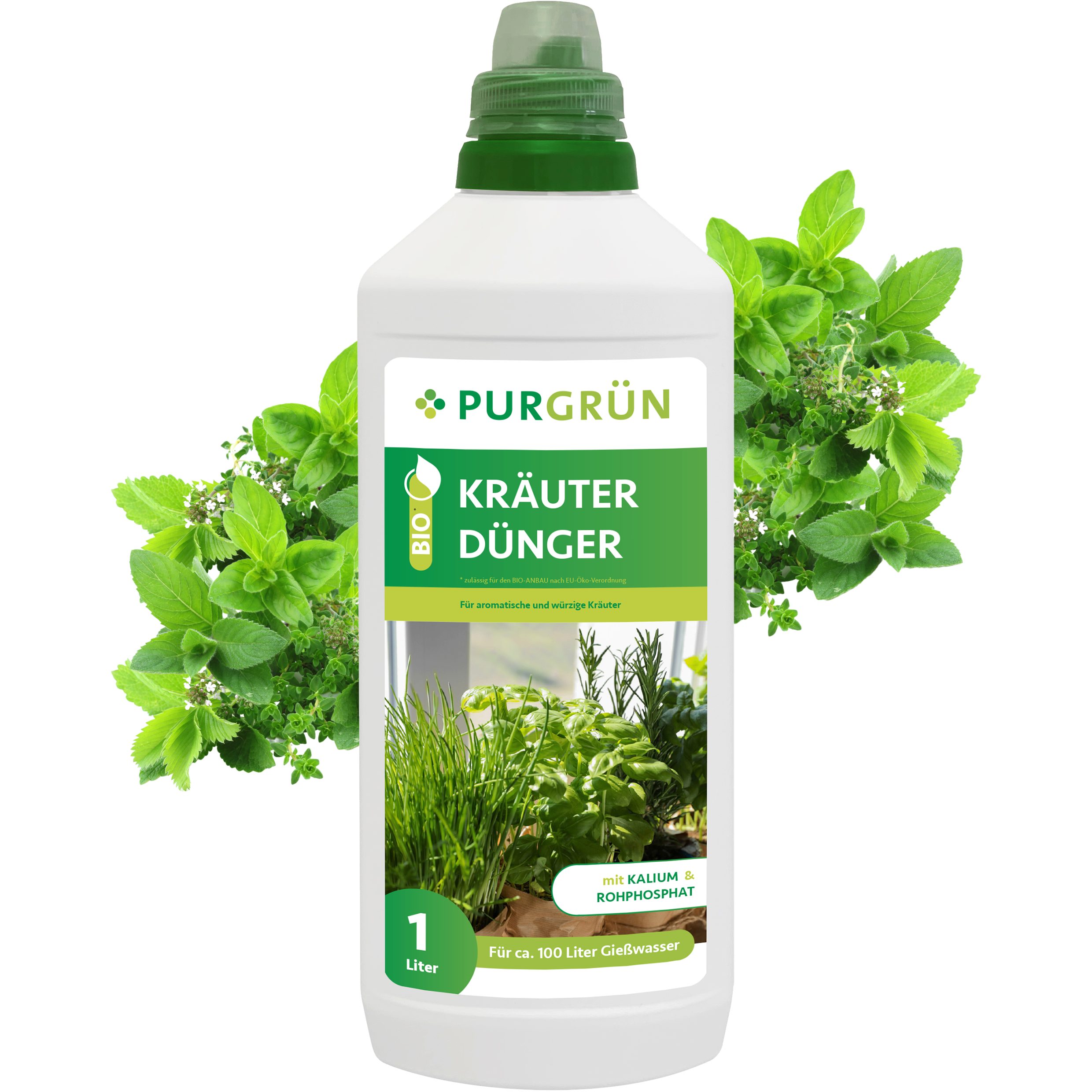 Kräuterdünger Purgrün Bio Kräuterdünger, NPK 4+1+7, Algenextrakt, 1 Liter