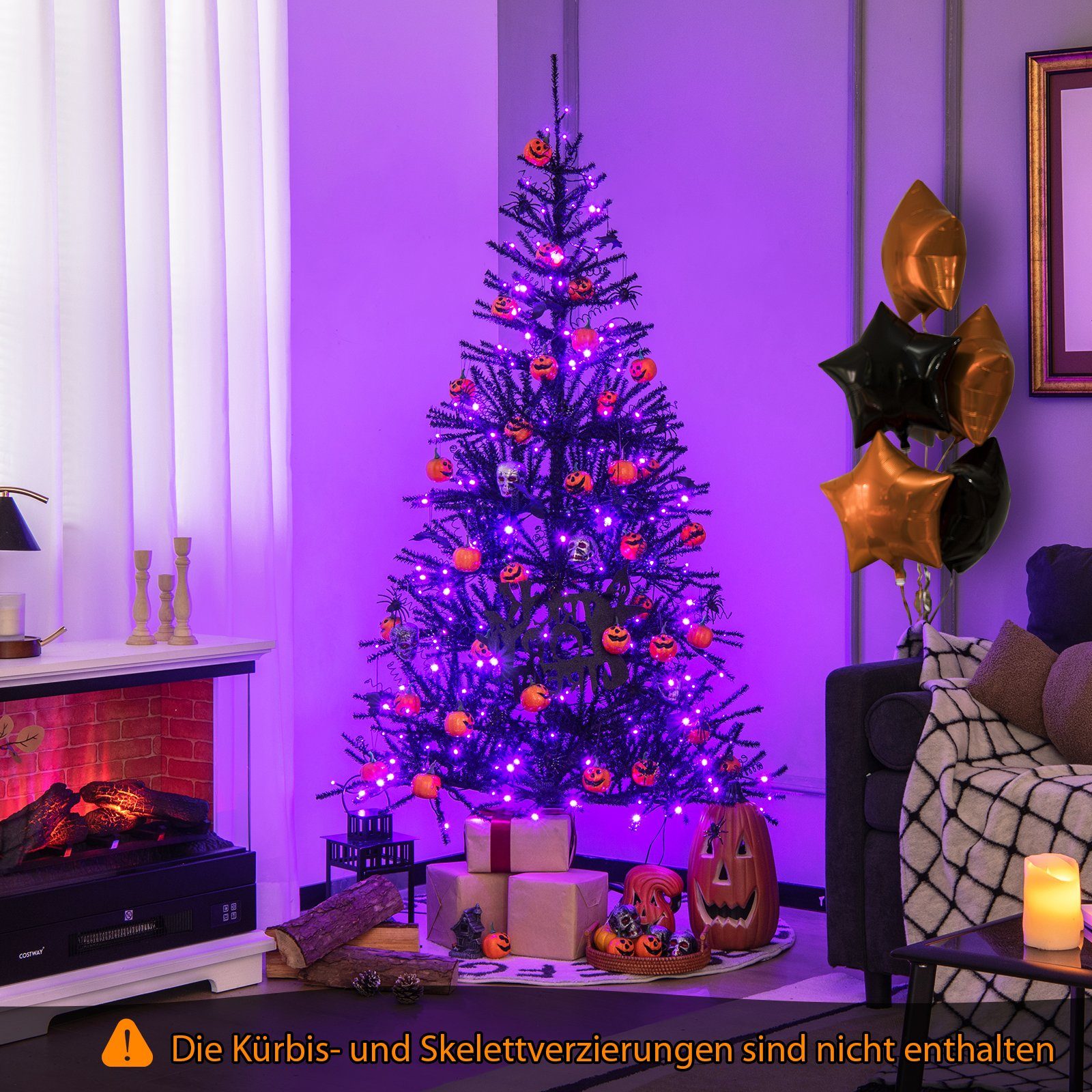 LEDs, 250 Weihnachtsbaum, lila Schmuck Spitzen 791 COSTWAY mit & Künstlicher