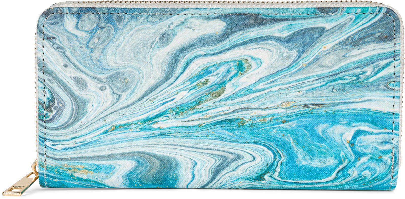 styleBREAKER Geldbörse (1-tlg), Geldbörse mit Marmor Muster Blau-Türkis-Weiß