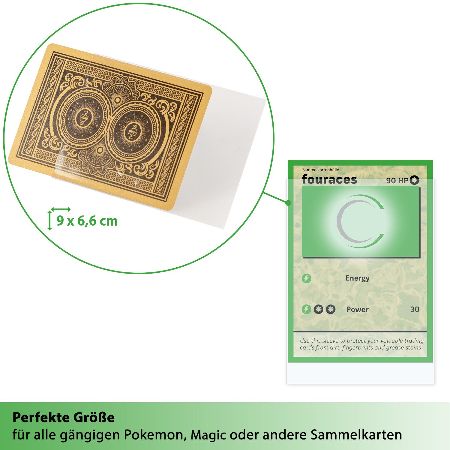 fouraces Etui fouraces Sammelkartenhüllen 300 Stk. für Pokemon 90x66mm transparent
