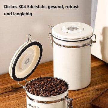 PFCTART Vorratsdose Kaffeedose Luftdicht aus Edelstahl, 1800 ml mit CO2-Auslassventil, eingravierter Datumsanzeige und Messlöffel