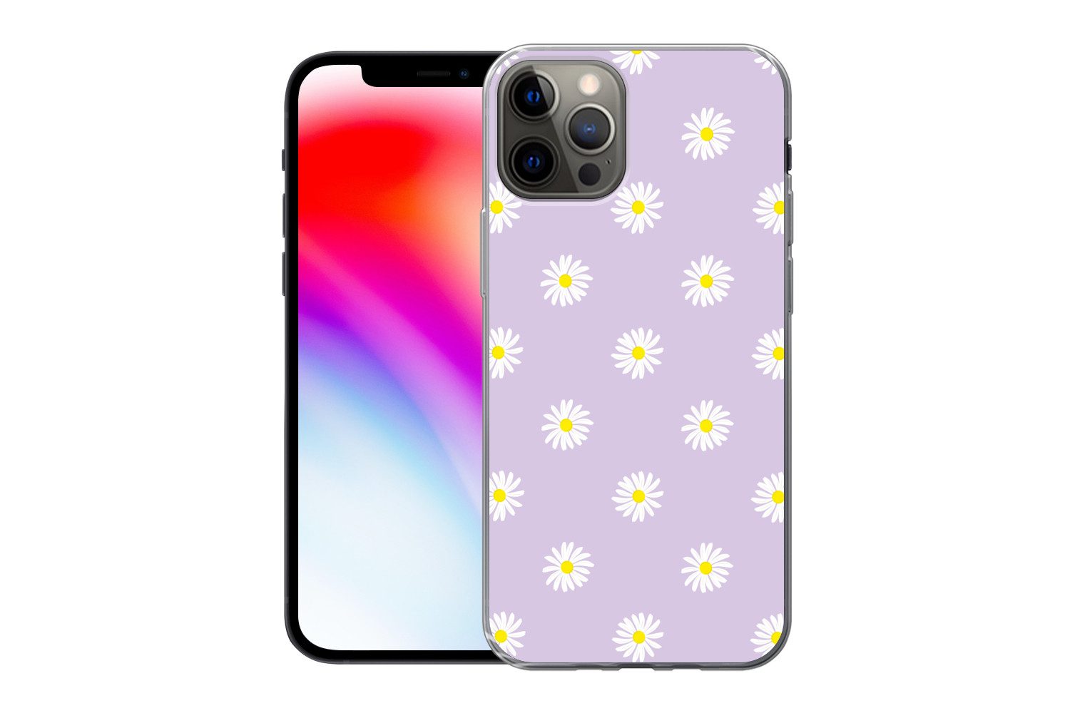 MuchoWow Handyhülle für Apple iPhone 13 Pro Gänseblümchen - Pastell - Weiß - Lila - Blumen, Smartphone-Bumper, Print, Handy Schutzhülle Dünn