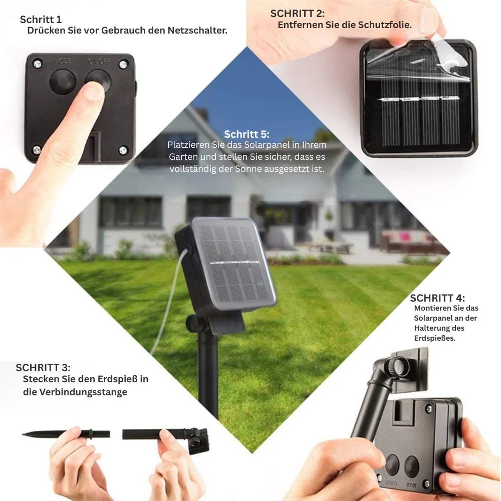 Montegoni LED-Lichterkette Solarleuchte Kugel Lichterkette Außen warmweiß Gartenleuchte, Solarbetrieben, Wasserdicht, 8 Modi, Energiesparend, Automatisch – Bild 5 von 5