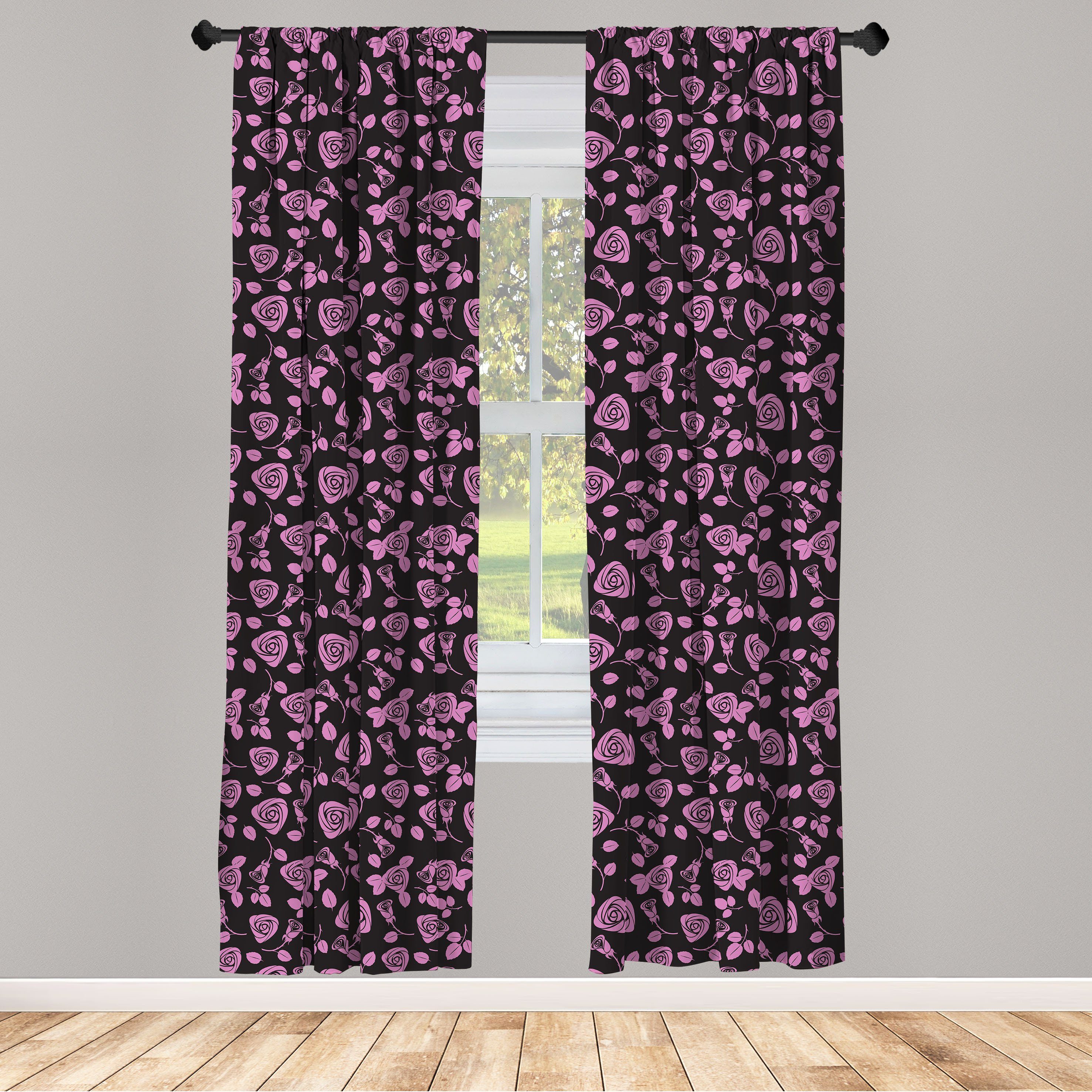 Gardine Vorhang für Wohnzimmer Schlafzimmer Dekor, Abakuhaus, Microfaser, Rose Rose Romance auf dunklem Hintergrund