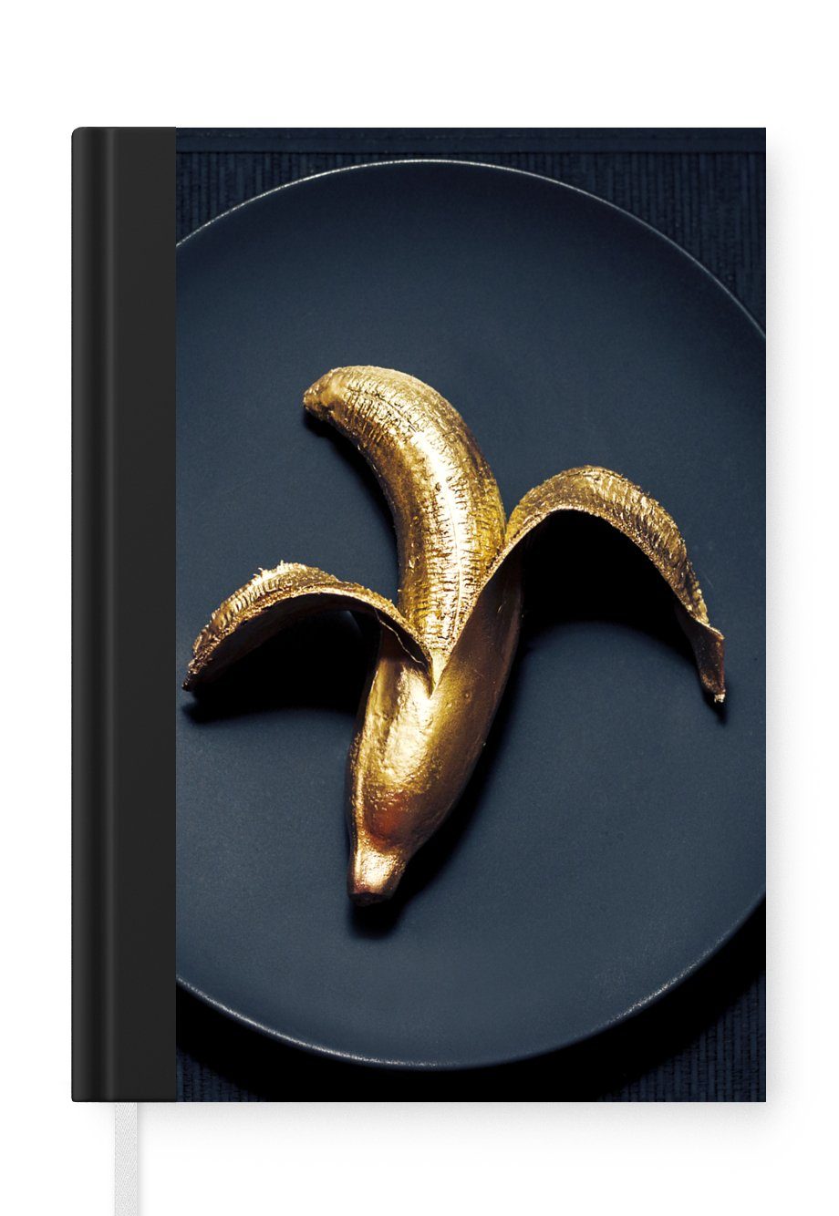 MuchoWow Notizbuch Goldene Banane auf dunklem Hintergrund, Journal, Merkzettel, Tagebuch, Notizheft, A5, 98 Seiten, Haushaltsbuch