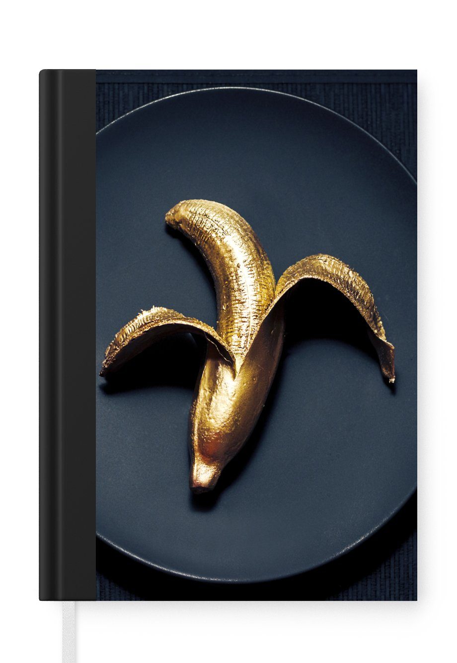 MuchoWow Notizbuch Goldene Banane auf dunklem Hintergrund, Notebook, Notizblock a5, Tagebuch, Journal Liniert