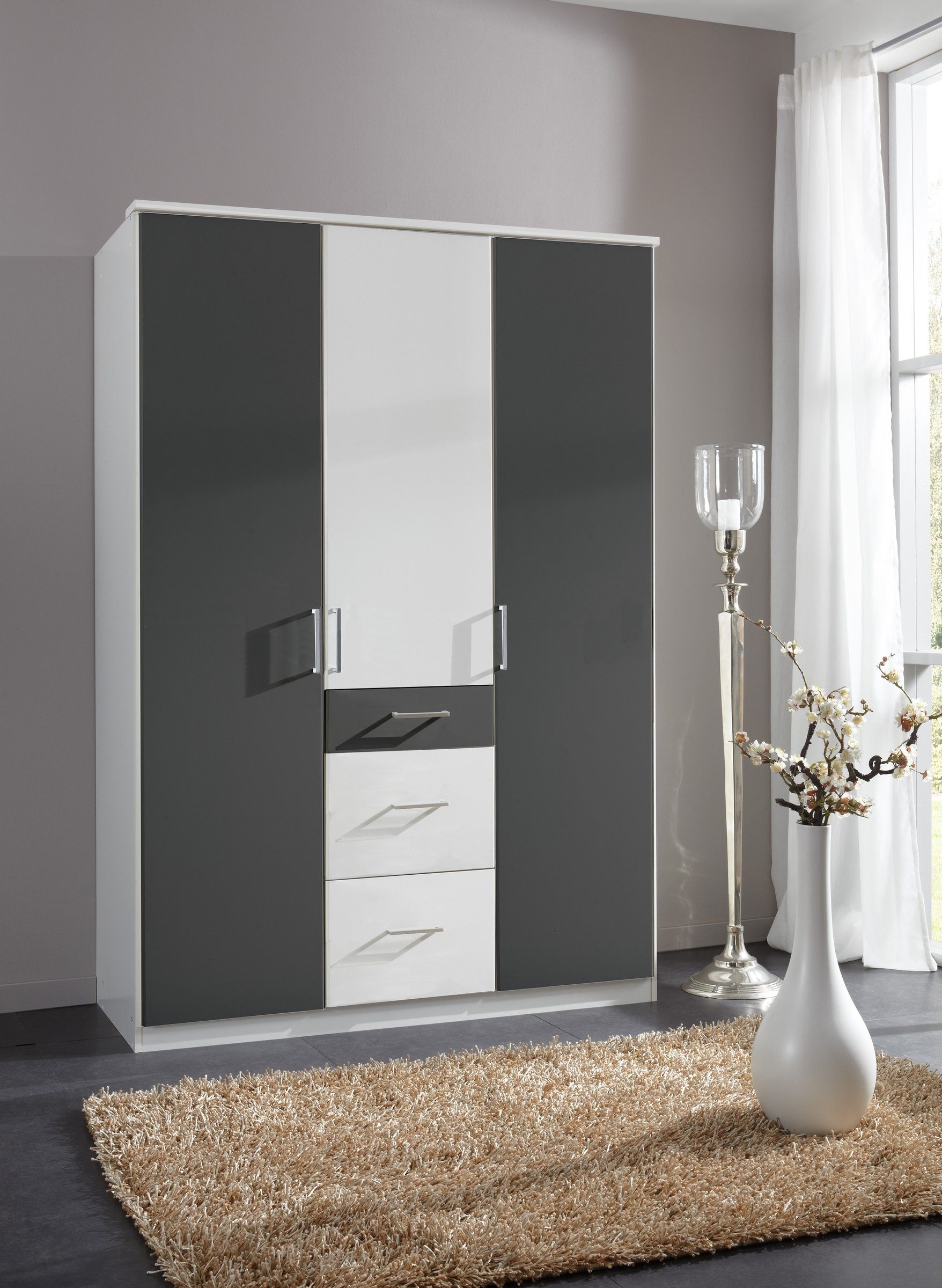 freiraum Kleiderschrank Click (B/H/T: 135x198x58 cm) in Weiß mit 3 Schublad günstig online kaufen