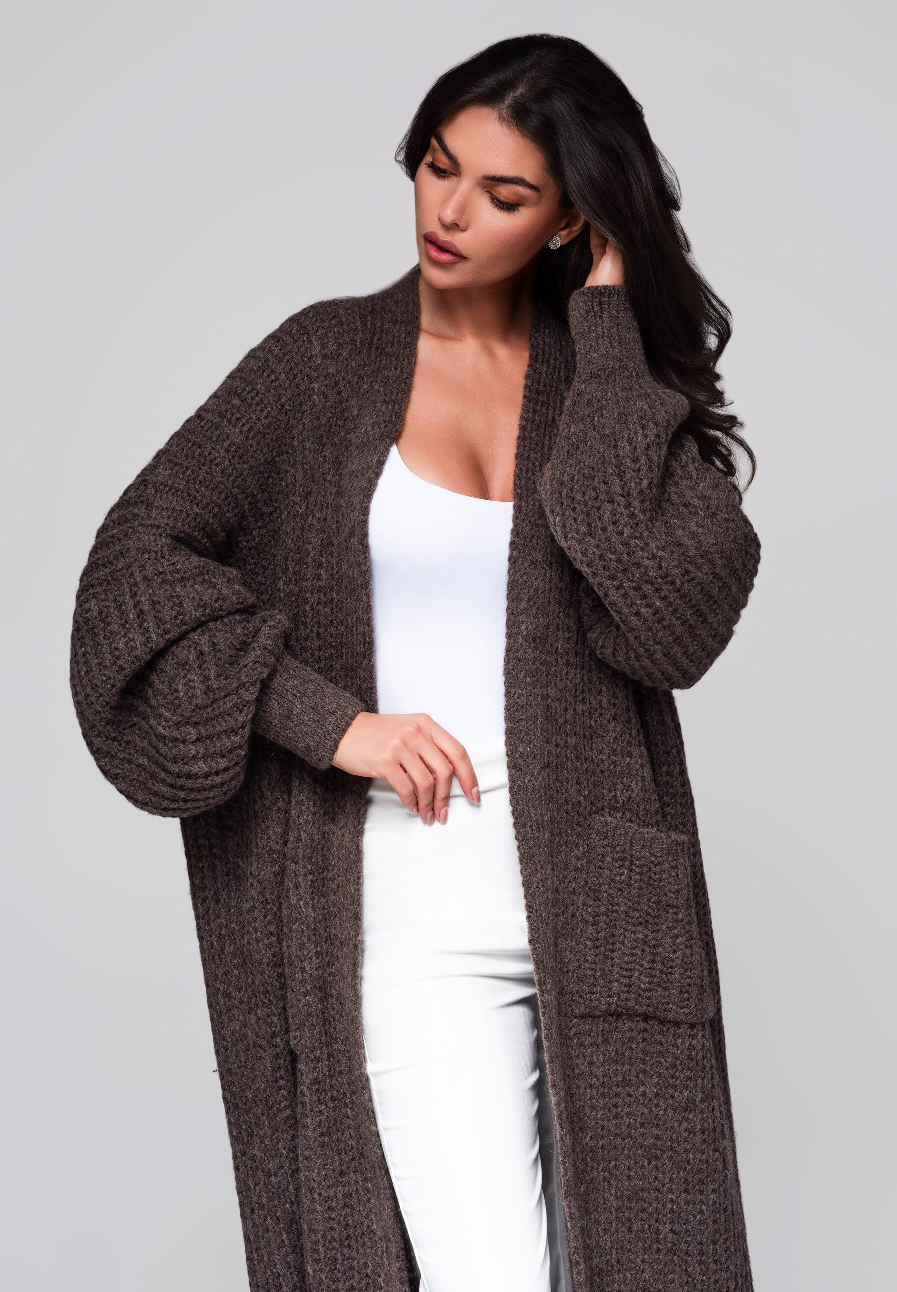 OMBRE Strickpullover Langer Strick-Cardigan günstig online kaufen