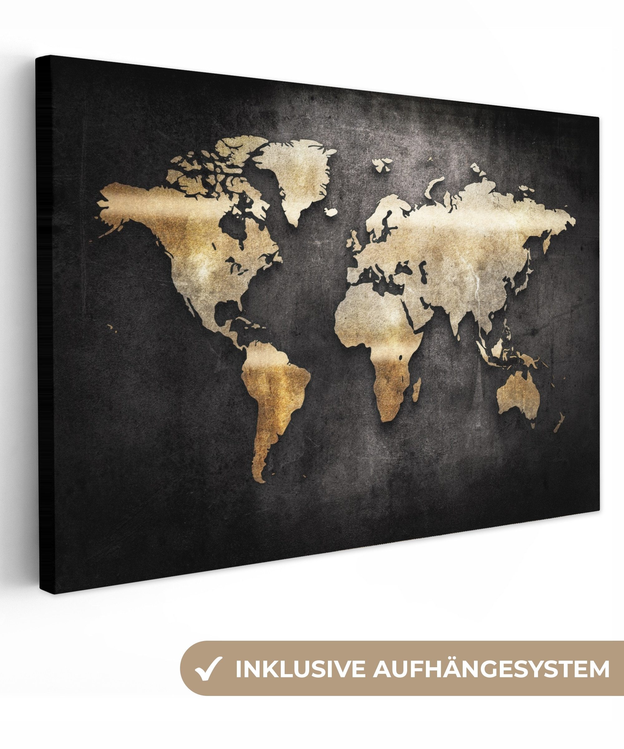 OneMillionCanvasses® Leinwandbild Weltkarte - Gold - Schwarz, Fotodruck (1 günstig online kaufen