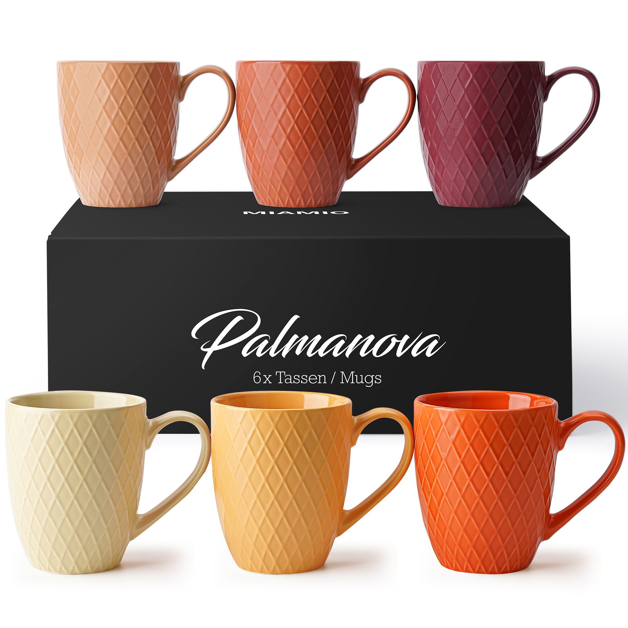MiaMio Tasse 6 x 400 ml Кавові чашки Set Kaffeebecher aus Keramik Modern (Magma), Keramik