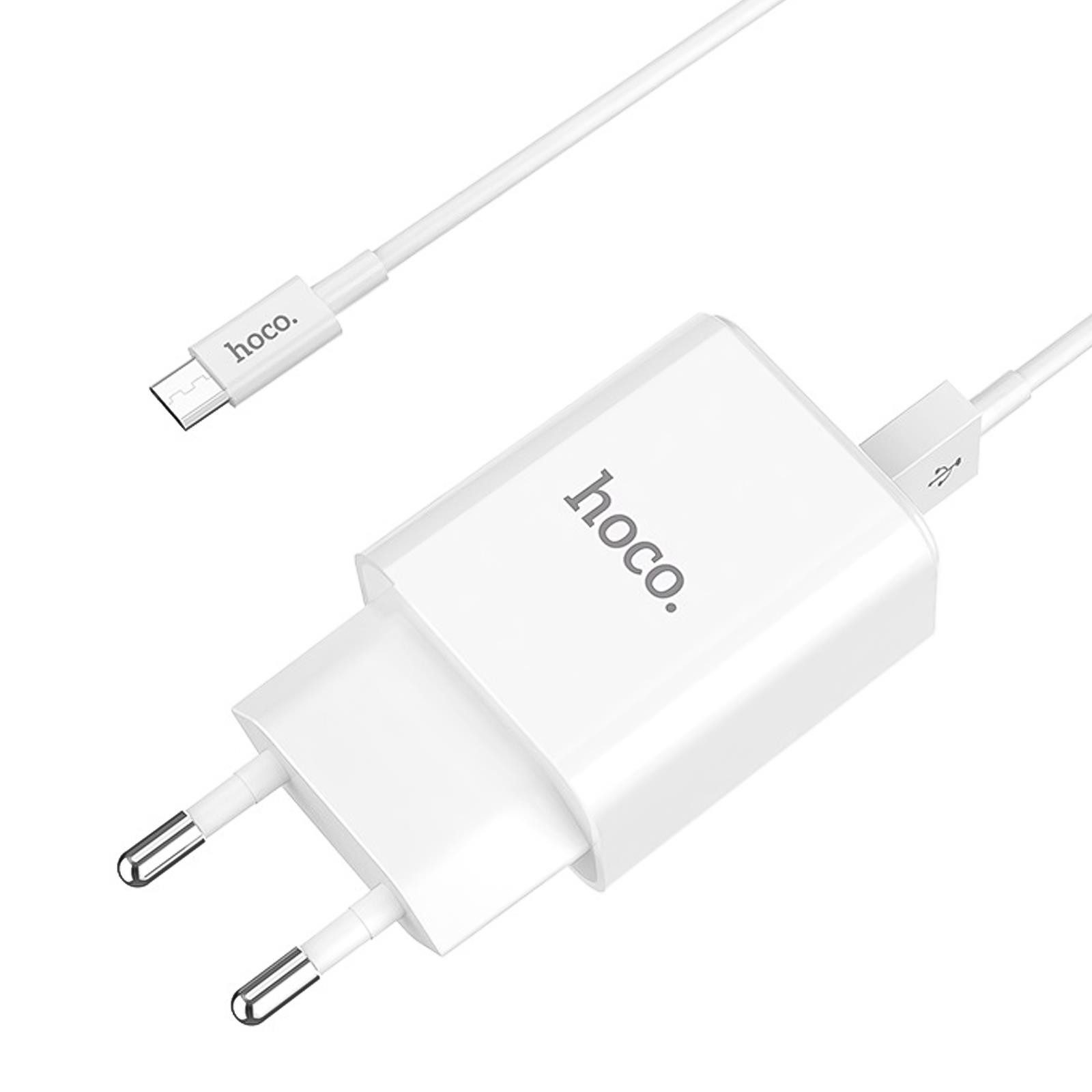 hoco. 10W USB Typ A Smartphone-Ladegerät (2100 mA, EU Netz Lade Stecker Ladegerätr Dual USB inkl. micro USB Kabel)
