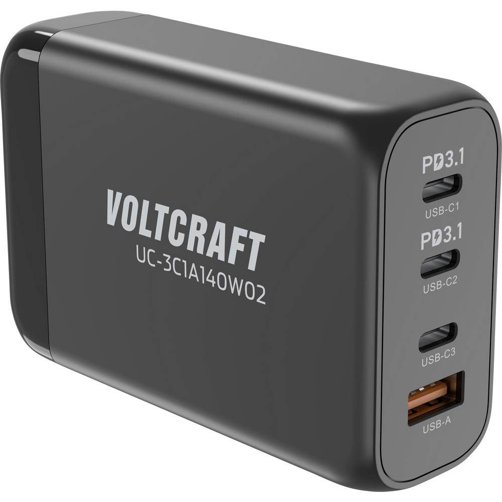 VOLTCRAFT USB-Ladestation GaN, 140 W, 3x USB-C®, 1x USB-A, PD 3.1 VC-16619010 USB-Ladegerät (GaN, USB Power Delivery (USB-PD), Schnellladegerät)