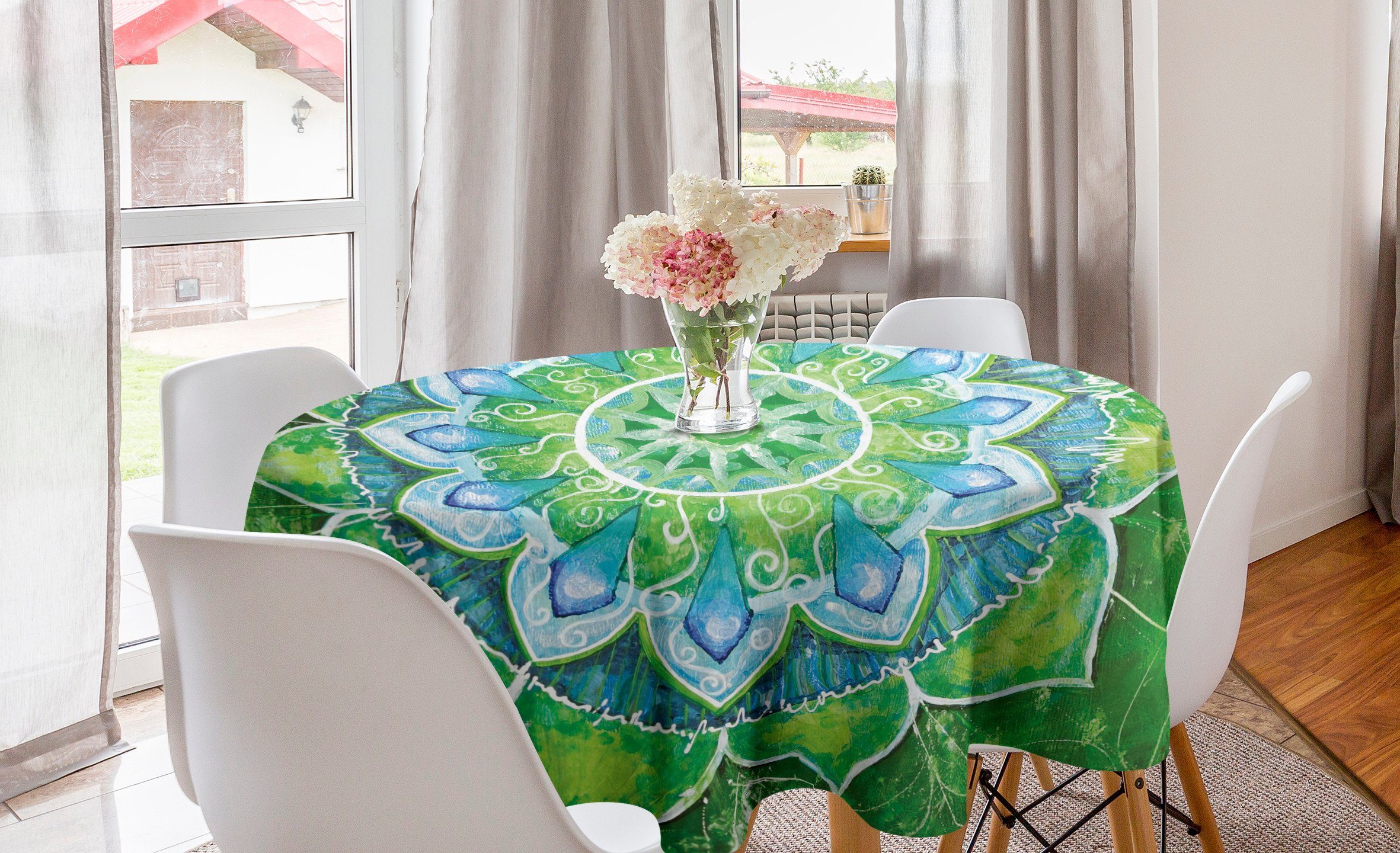 für Natur Abdeckung Blattformen Dekoration, der Tischdecke Mandala Tischdecke Esszimmer Kreis Küche Abakuhaus