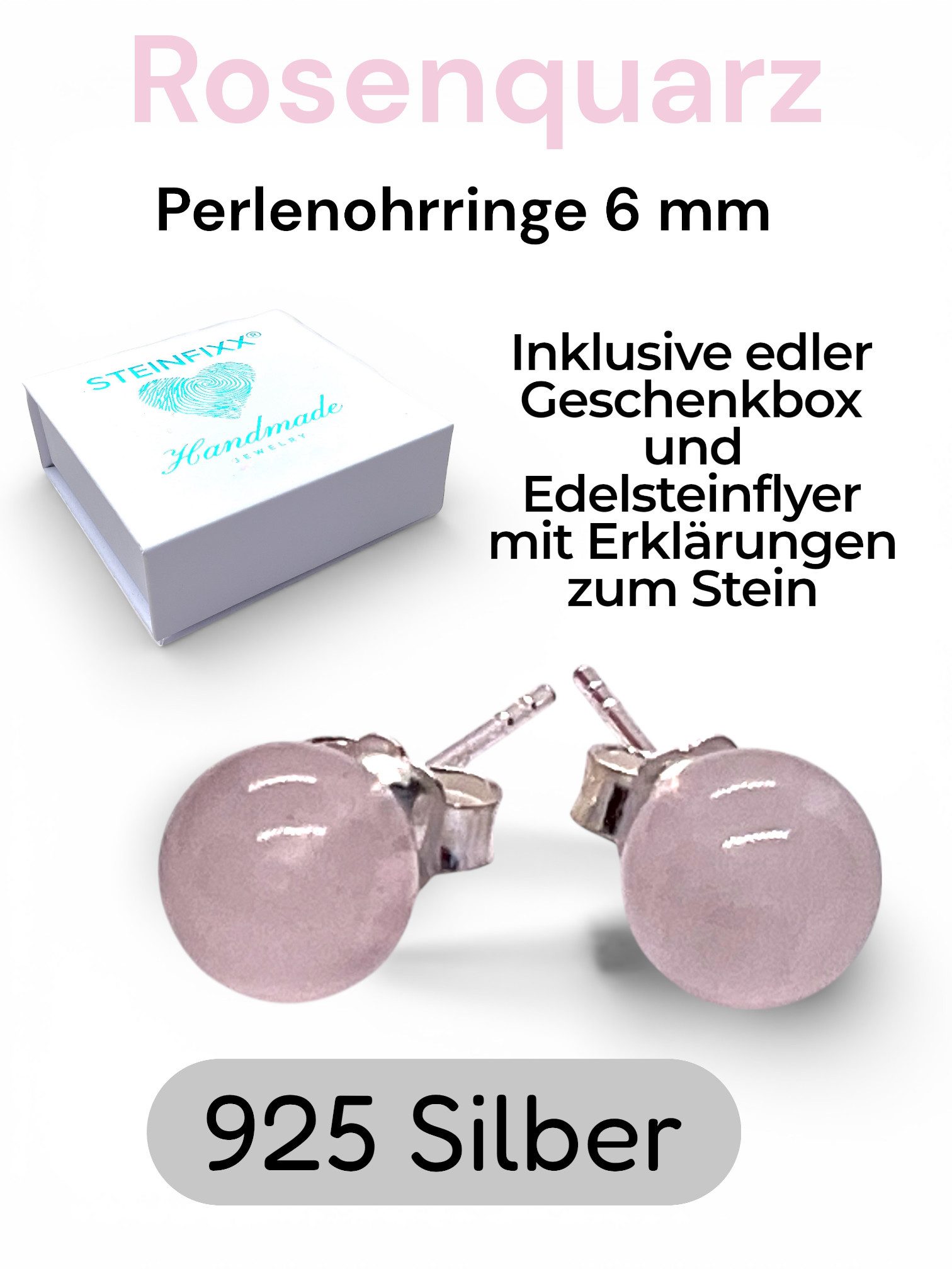 Steinfixx® Paar Ohrstecker Ein Paar 925 Silber Edelstein Perlen Ohrringe - Handmade (Ihre Energie immer dabei, 1-tlg., Aus der Zauberwelt der Natur, Verschiedene Varianten), Inklusive edler Geschenkbox fertig zum verschenken