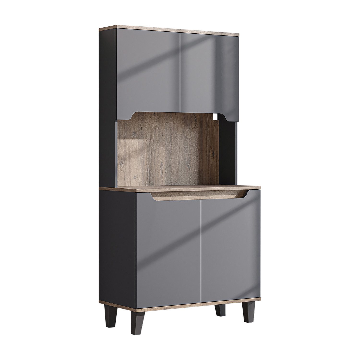 Roomart Küchenbuffet DEFNE mit Nische Kaffeebar Mikrowellenschrank Vorratsschrank, 5 Farben Offene Nische für Kaffeemaschine, 4 Türfächer – Bild 5 von 5