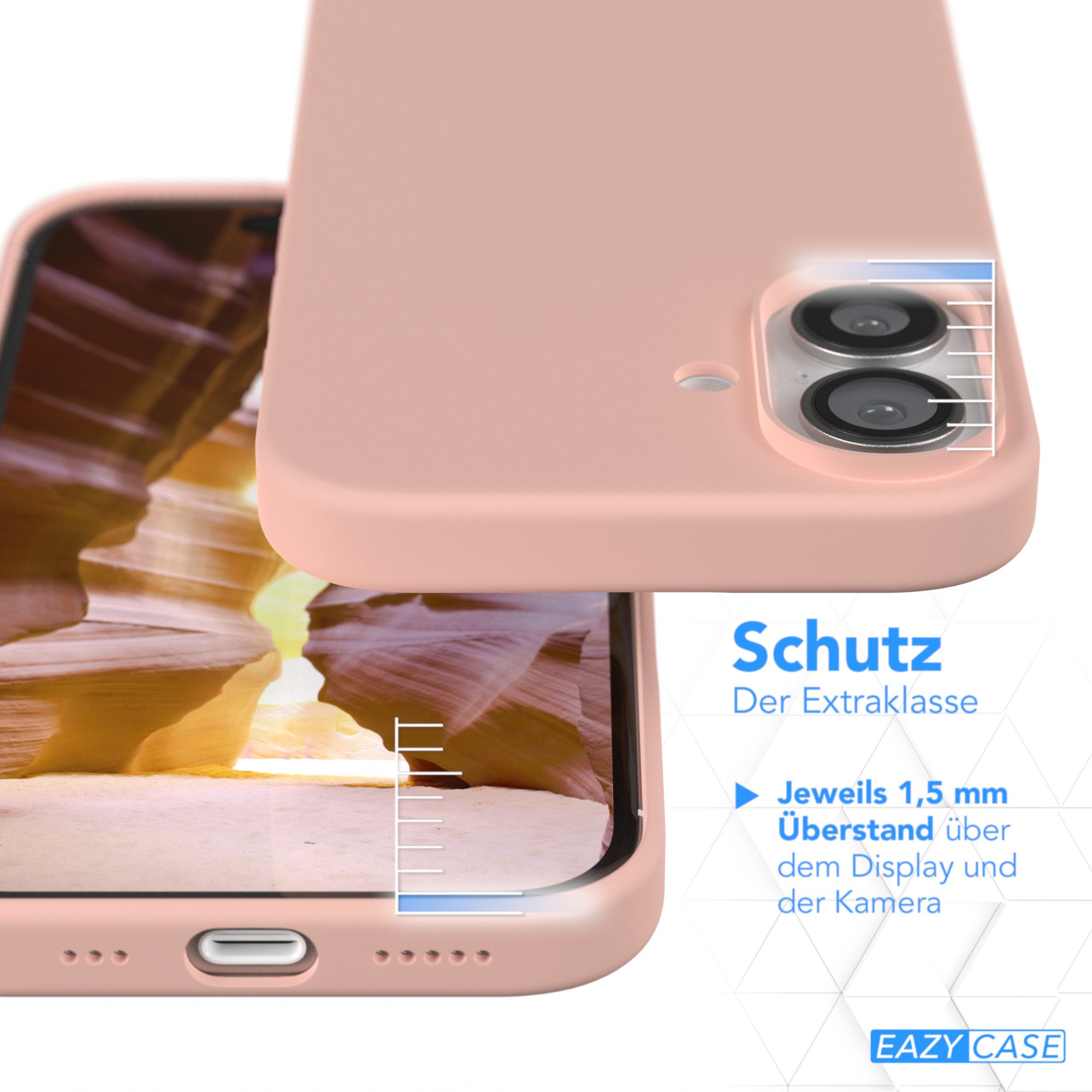 EAZY CASE Handyhülle Premium Silikon Case für Apple iPhone 16 6,1 Zoll, Silikon Schutzhülle mit Kameraschutz kratzfest Cover Rosa