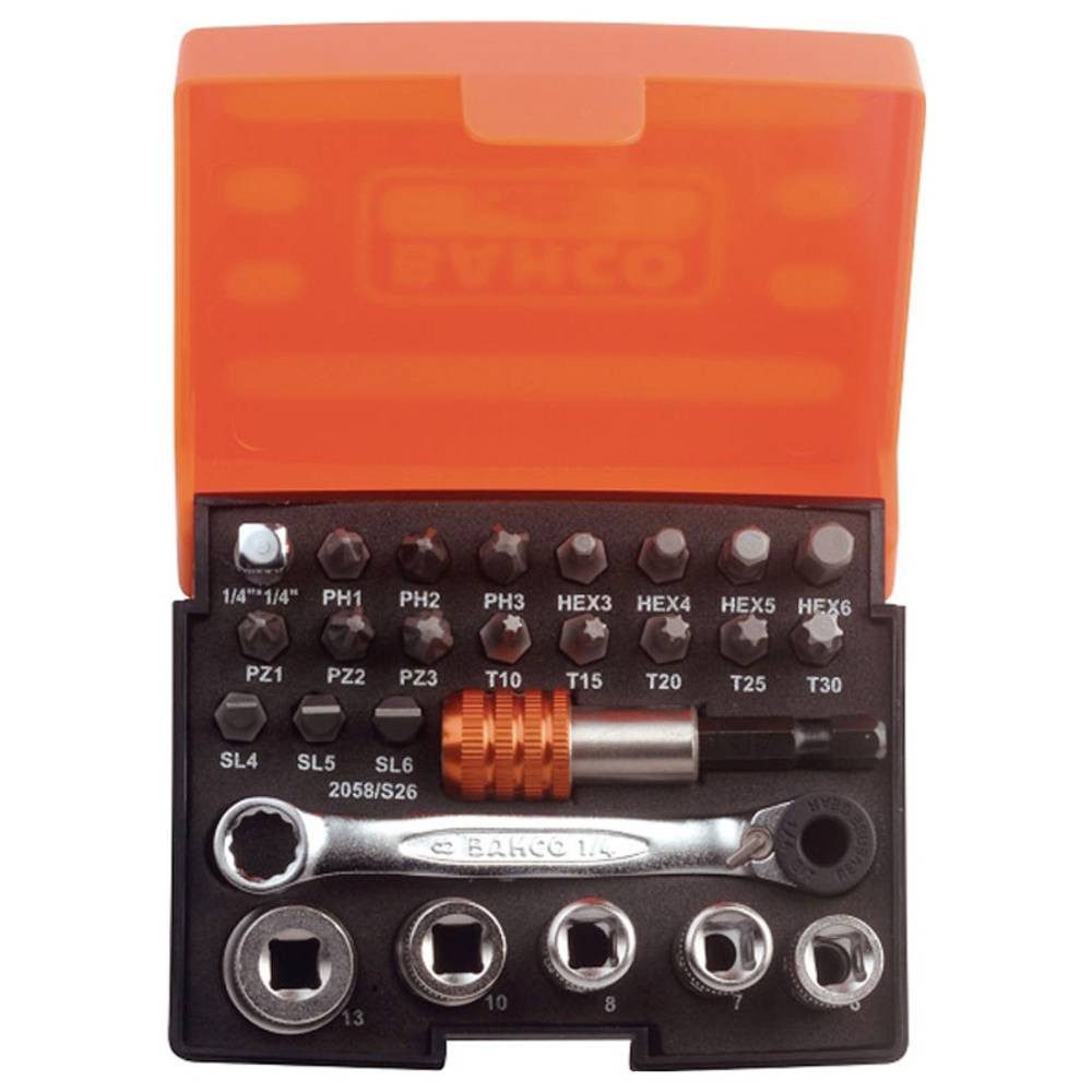 BAHCO Steckschlüssel Bit-Steckschlüssel-Satz 1/4″, 26tlg 2058/S26