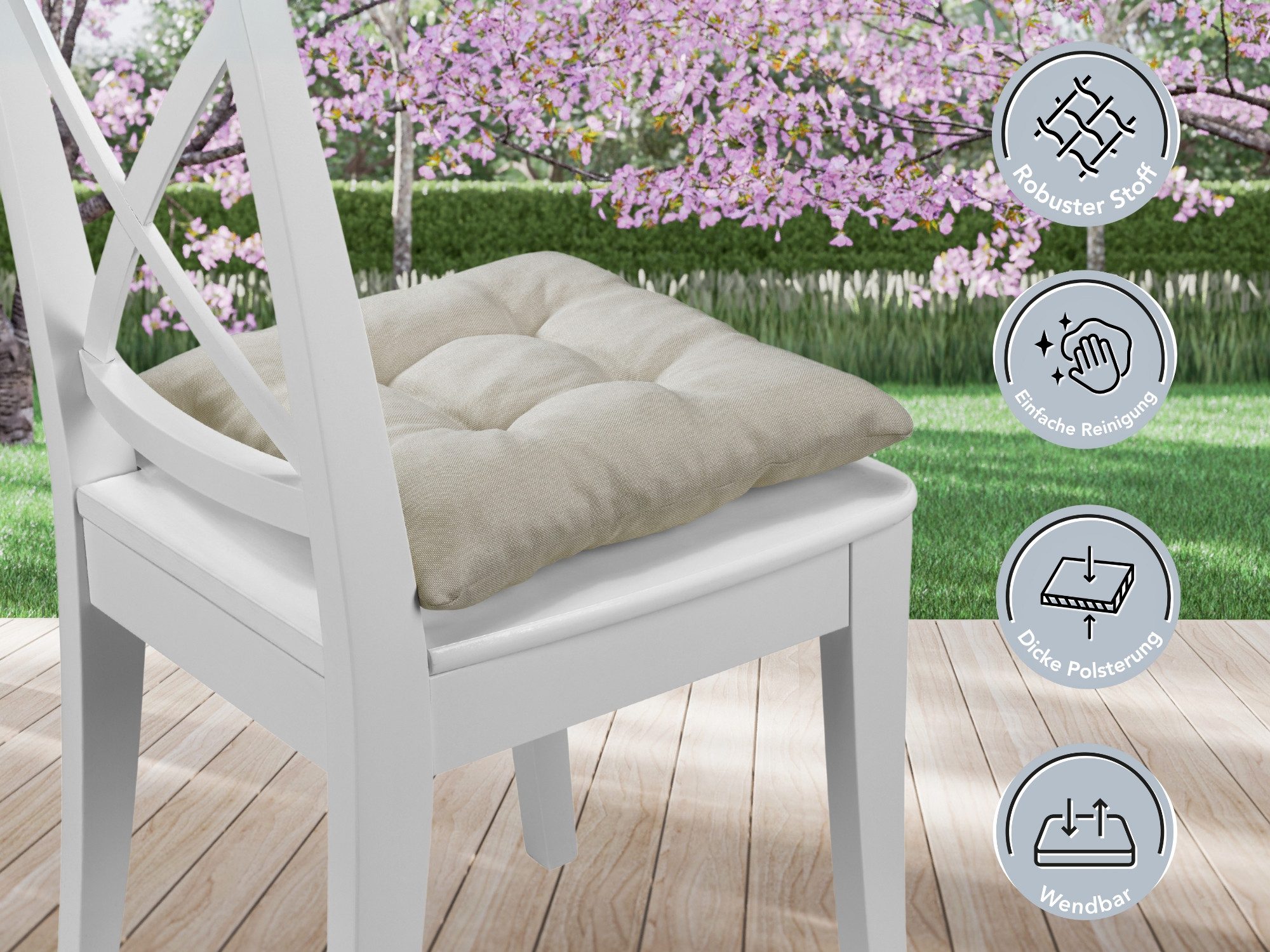XDREAM Stuhlkissen Sitzkissen Set (2er & 4er) für Stühle und Bänke, robuste Polsterauflage für indoor und outdoor, 38x38x6 cm