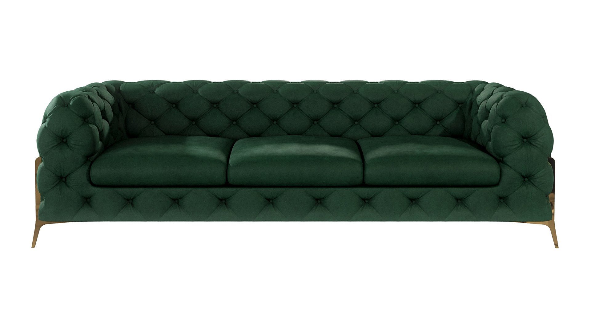 Ashley 3-Sitzer Möbel mit Chesterfield Füßen, Flasche Metall Sofa Goldene Grün S-Style mit Wellenfederung