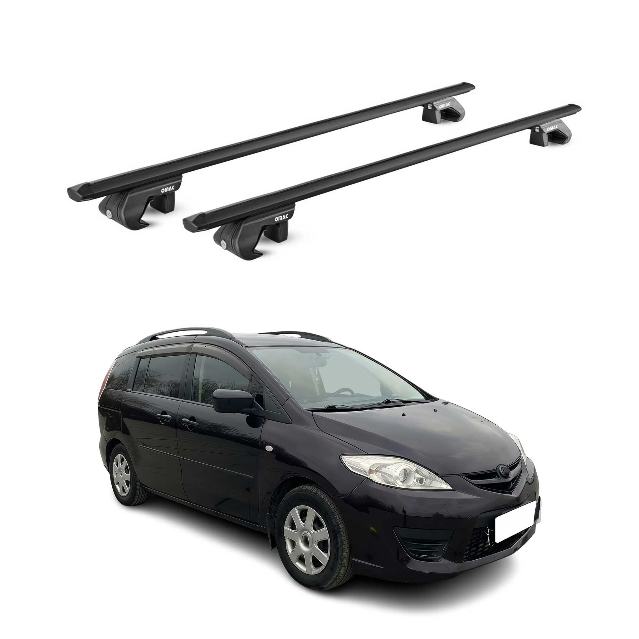 OMAC Dachträger Gepäckträger für Mazda 5 CR-CW 2005-2015 Alu Schwarz 2 tlg ABE (2-St), Wasserbeständig,Abnehmbar,Multifunktional,Leichtgewichtig