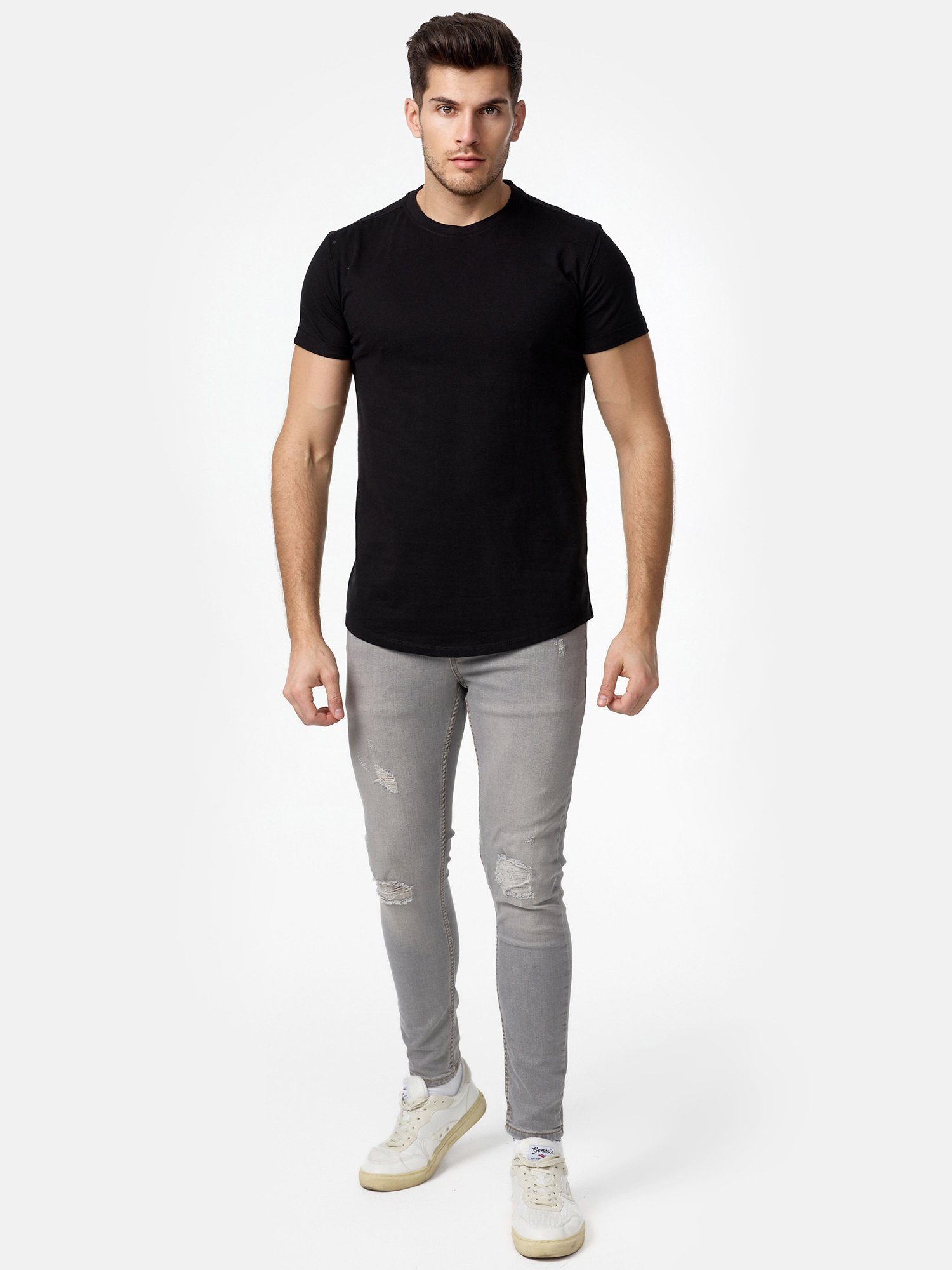 E105 T-Shirt Herren Rundhalsshirt Basic Tazzio schwarz