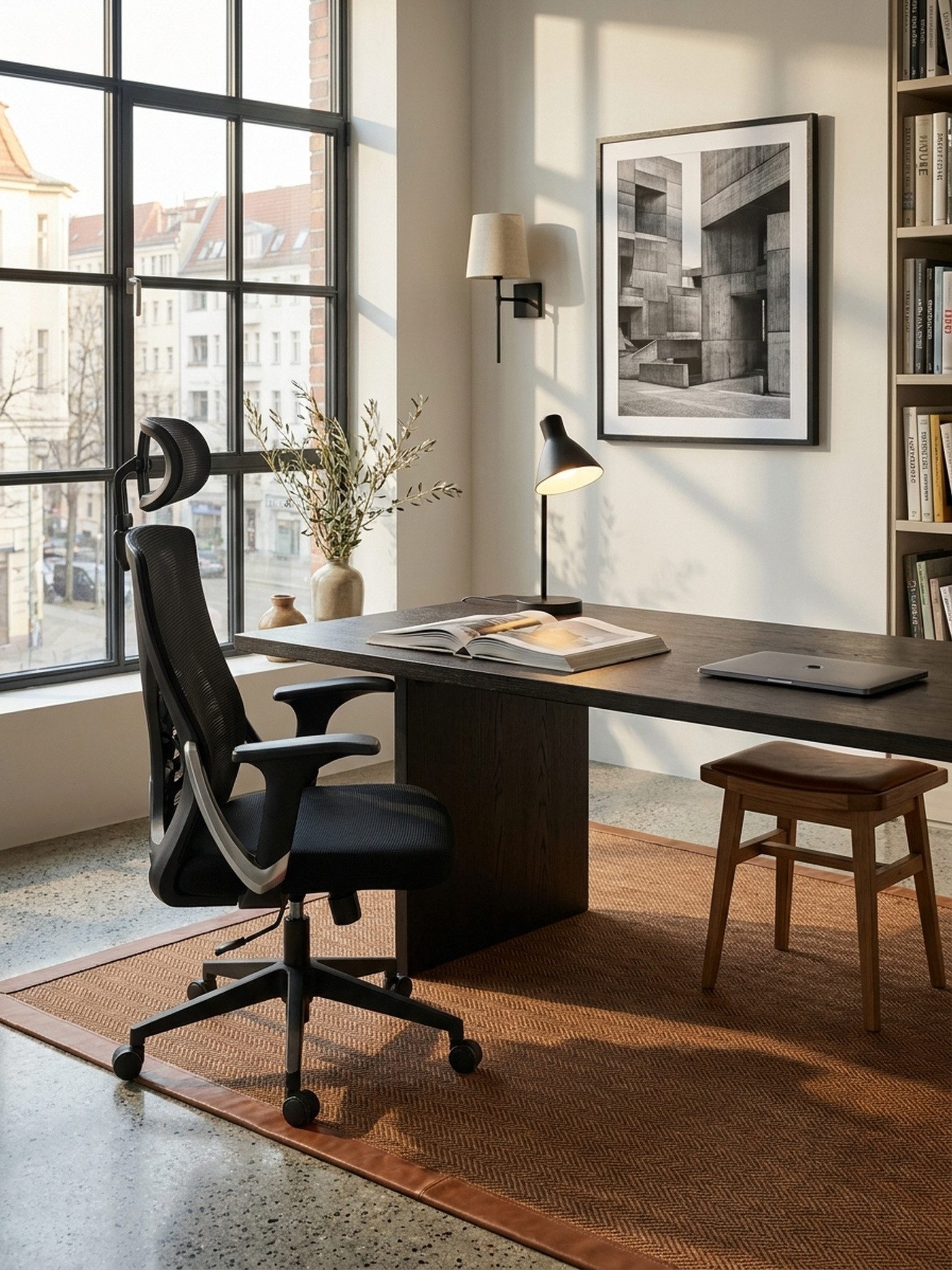 KADIMA DESIGN Bürostuhl Drehstuhl Mesh, ergonomischer Chefsessel, Lordosenstütze, Kopfstütze (Lordosenstütze 4-fach höhenverstellbar, Armlehnen, Hartbodenrollen), Mesh-Netzgewebe, S-Form, Lordosenstütze 4-fach, Kopfstütze verstellbar