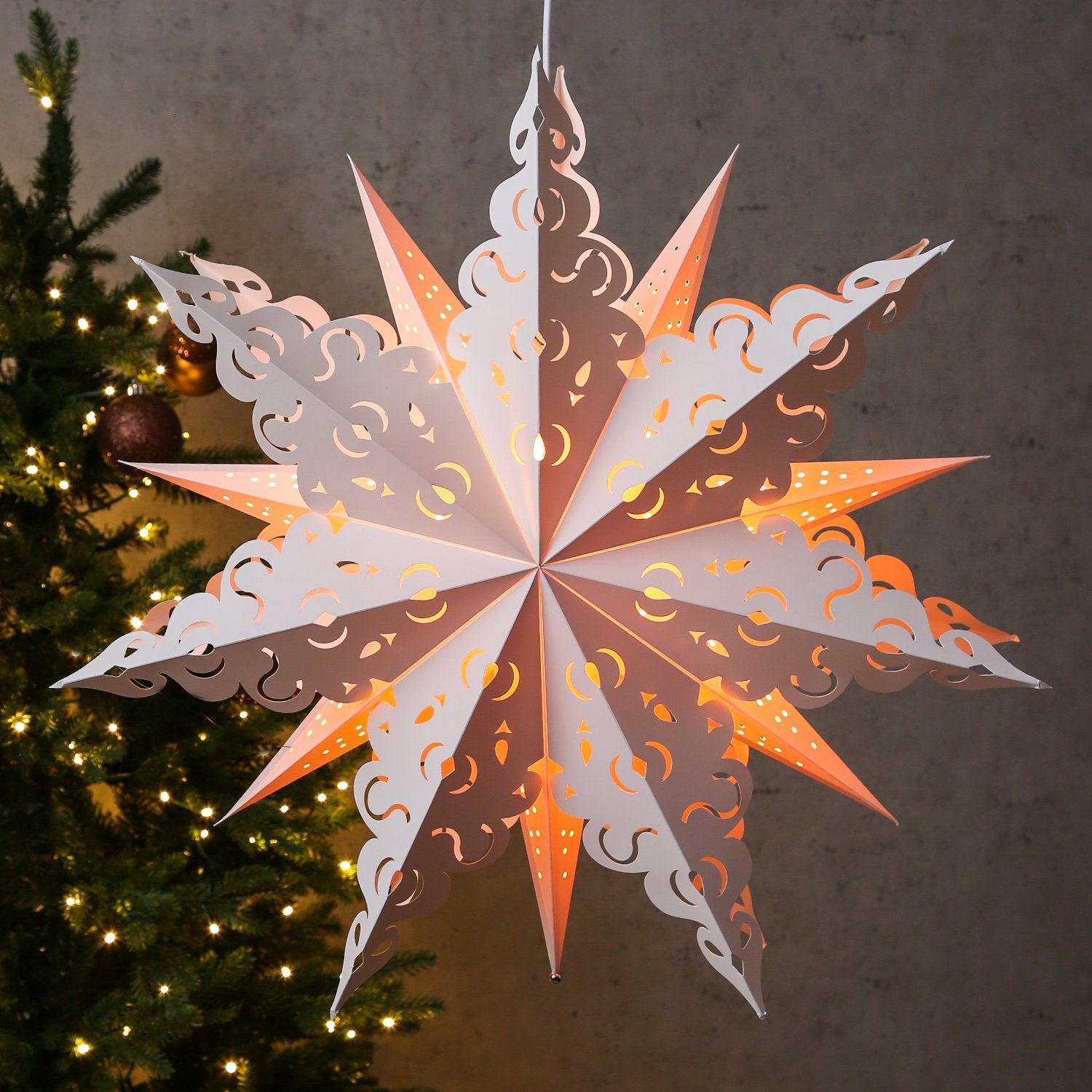 MARELIDA LED Stern Papierstern Crystal Weihnachtsstern Faltstern Leuchtstern 62cm