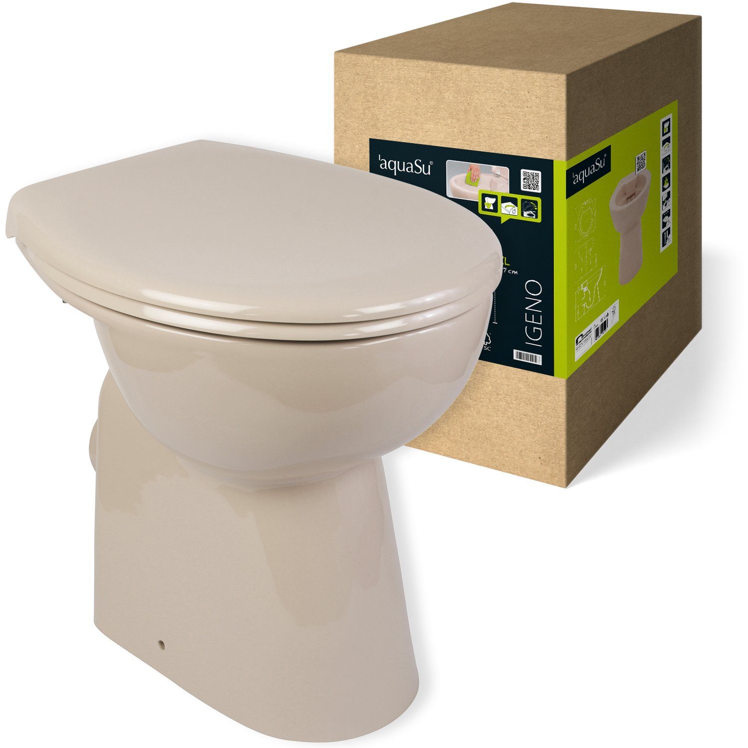 Stand WC-Set Toilette Erhöht um 10 cm mit WC Sitz mit Absenkautomatik weiß Neu 