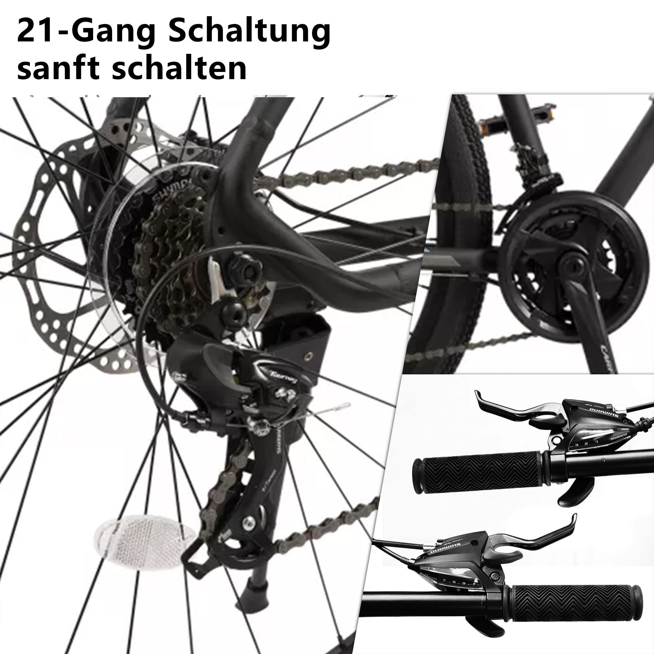 CARPAT SPORT Mountainbike 27,5 29 Zoll MTB Fahrrad für Herren Damen, 21 Gang Shimano TZ Tourney Schaltwerk, Kettenschaltung, (Aluminium Rahmen, Mechanische Sche – Bild 5 von 5